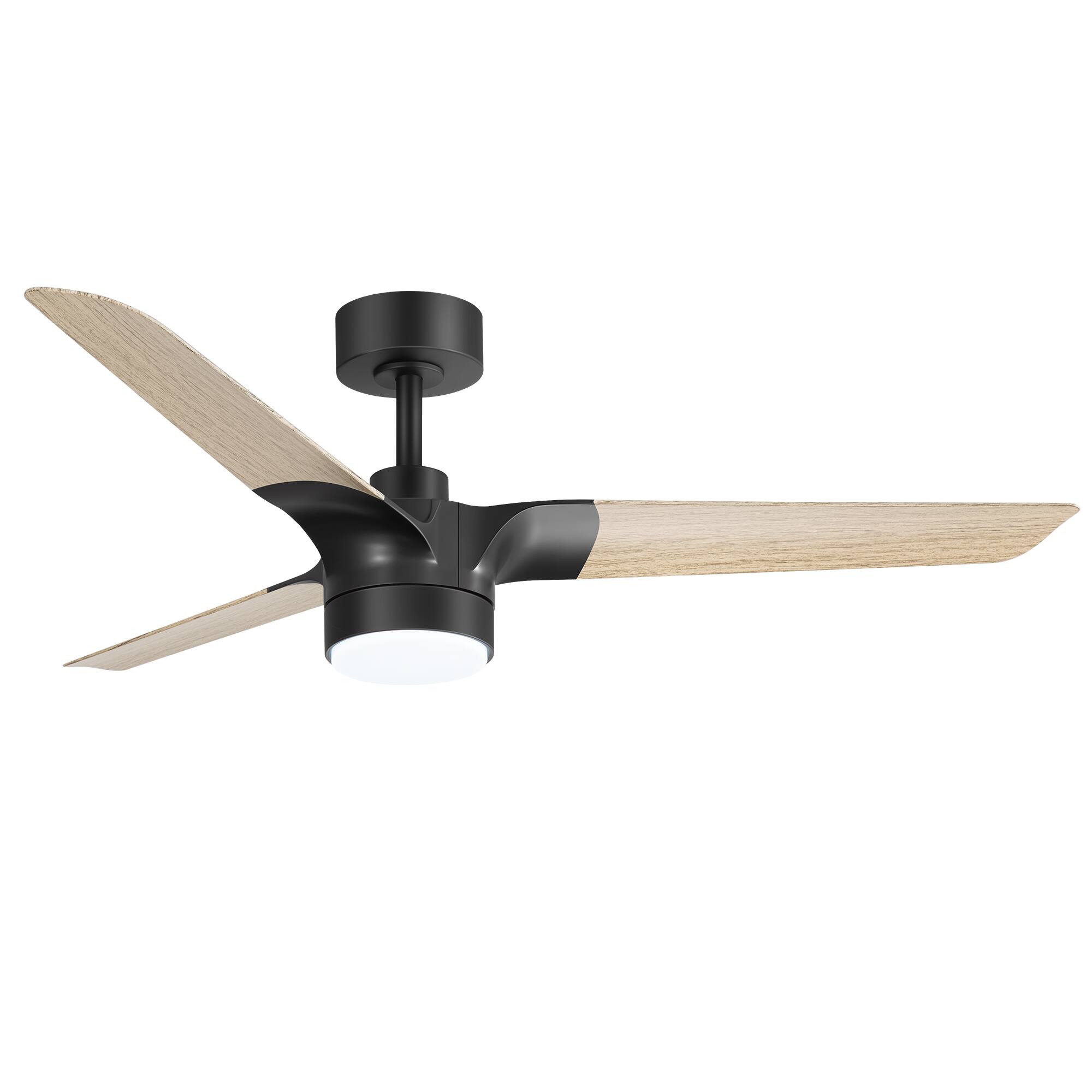 Angle. Breezary - 52-In Vintage Ceiling Fan with 3 Dual-Finish Blades, 3-Color Light, DC Motor, 6-Speed Remote Control with Timer - Matte Black and Light Wood Grain.