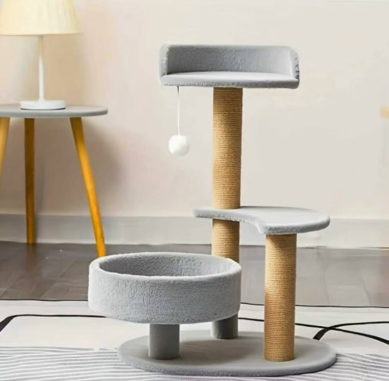 Back. Dexmalle - Dexmalle-Multi-tiered cat tree with scratching posts and interactive ball toy-Grey - Grey.