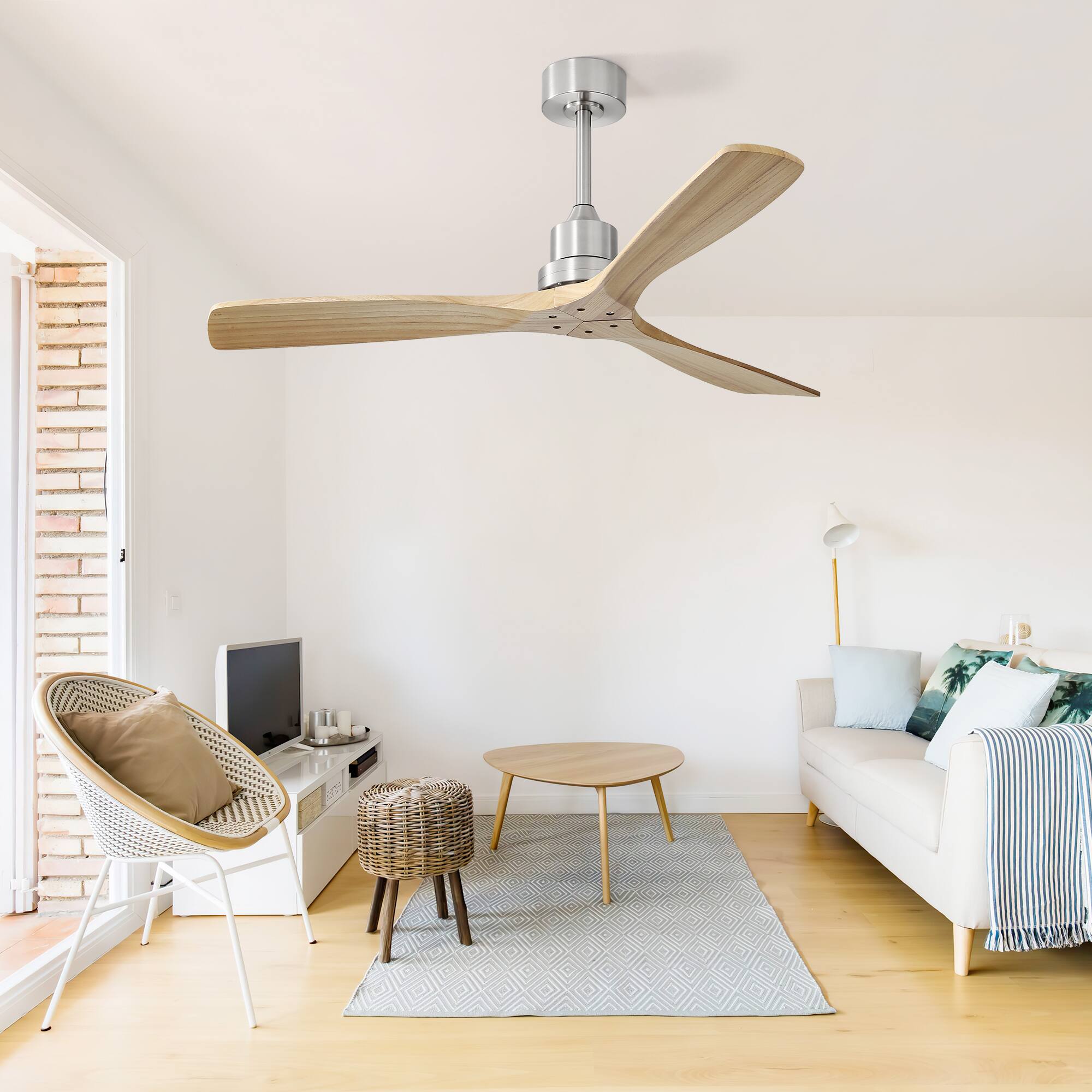 Alt View 5. Sofucor - 52 Inch Modern Ceiling Fans with Remote Bedroom Farmhouse Reversible DC Motor Ceiling Fan - Silver.