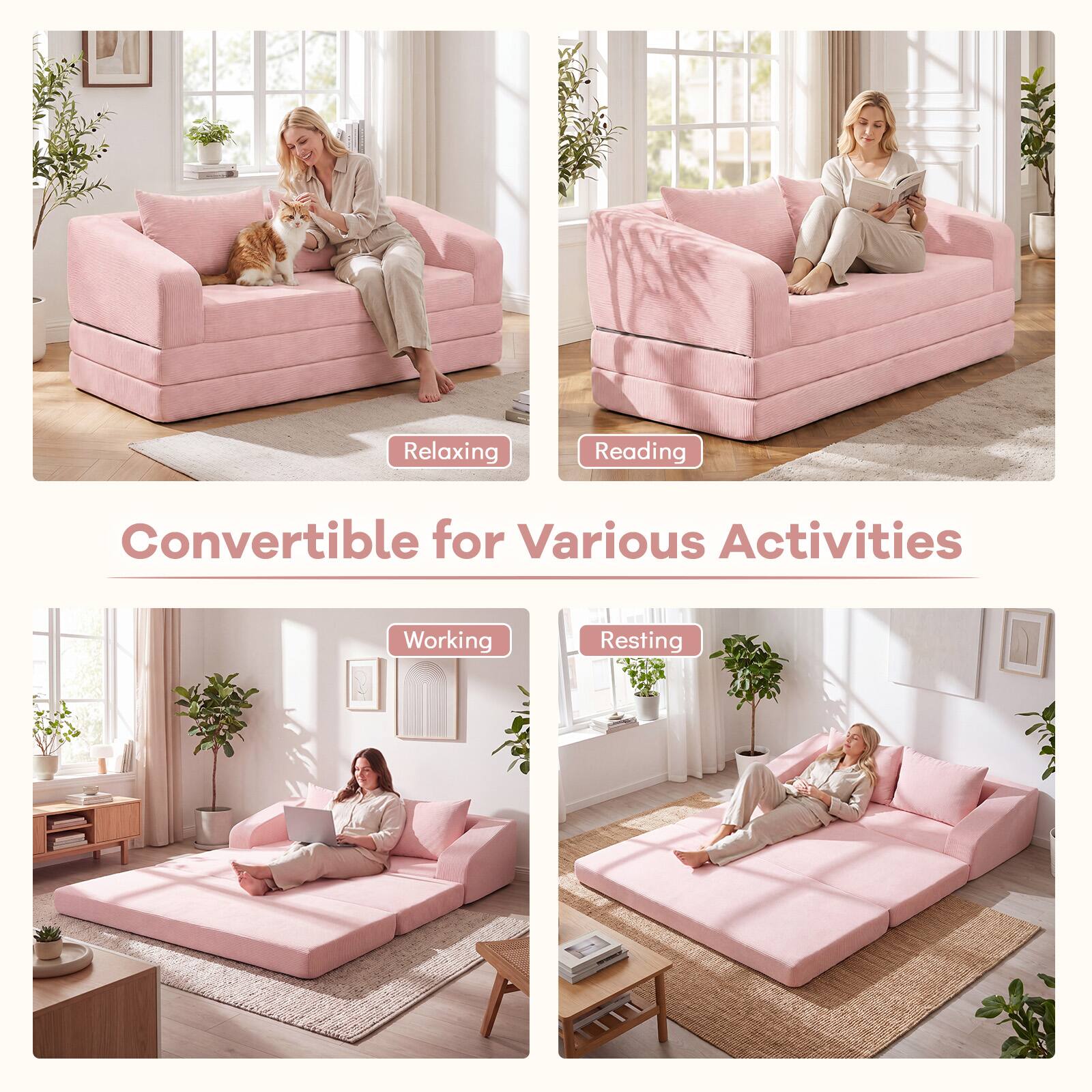 Relaxing  
Reading  
Convertible for Various Activities  
Working  
Resting