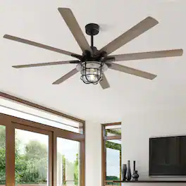 LUCKY ONE - 66" Ceiling Fan with Light Remote 8 Blades 6-Speed DC Motor - Black