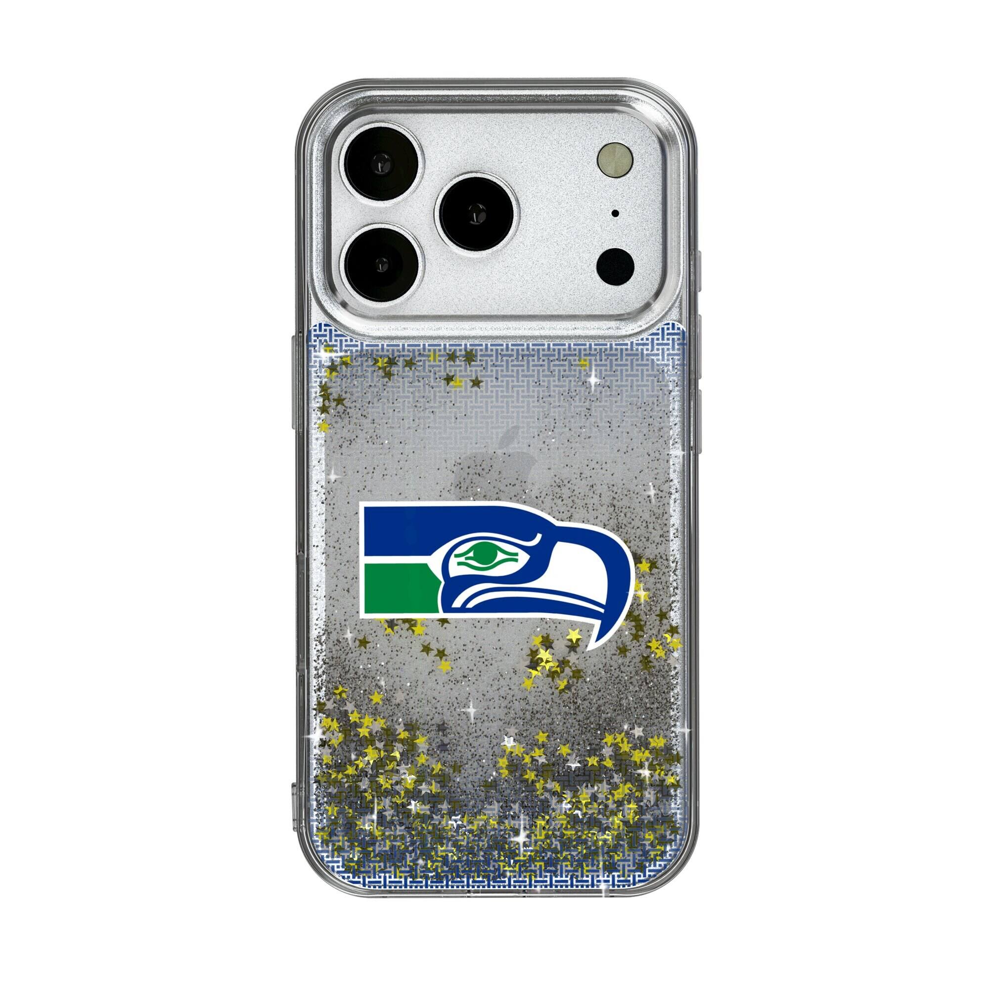 Front. Keyscaper - Seattle Seahawks Linen Logo iPhone Glitter Case - 15 Pro - Multicolor.