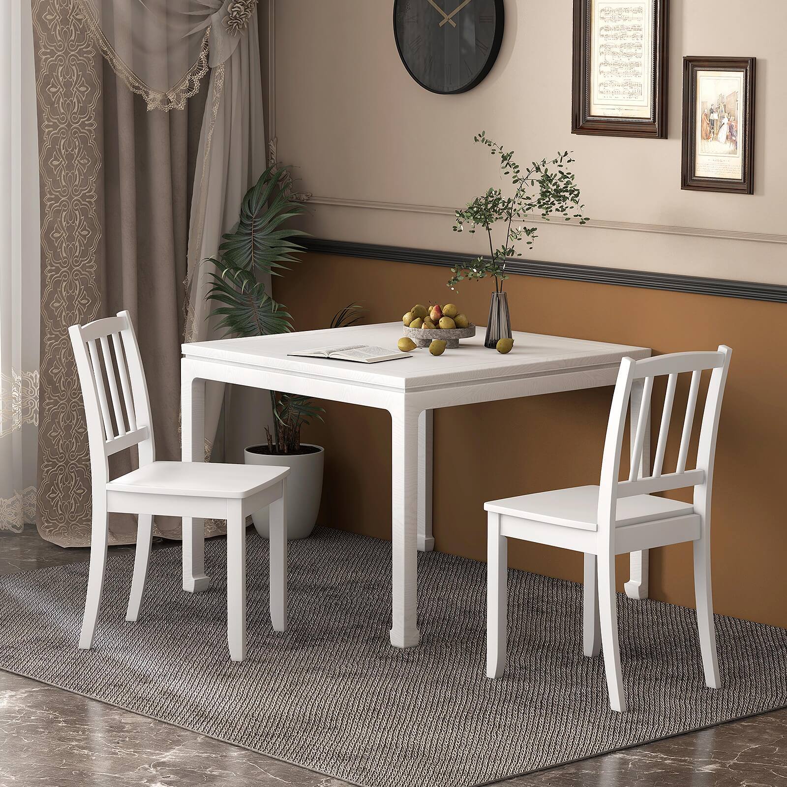 Alt View 2. Costway - Wood Dining Chair Set of 2 with Rubber Wood Legs Curved Backrest for Kitchen - White.