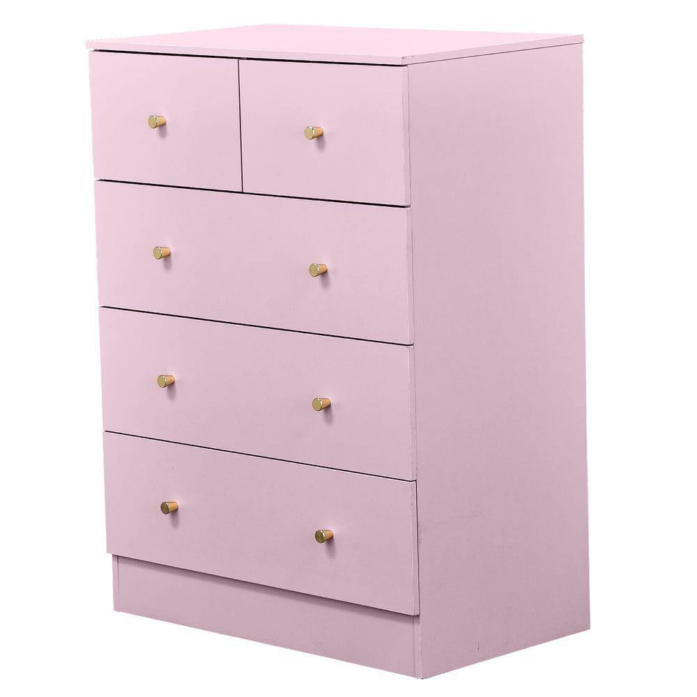 Alt View 4. Kadyn - 5-Drawer Cabinet, 3+2 Storage Dresser with Matte Gold Handles - Macaron Pink - Pink.