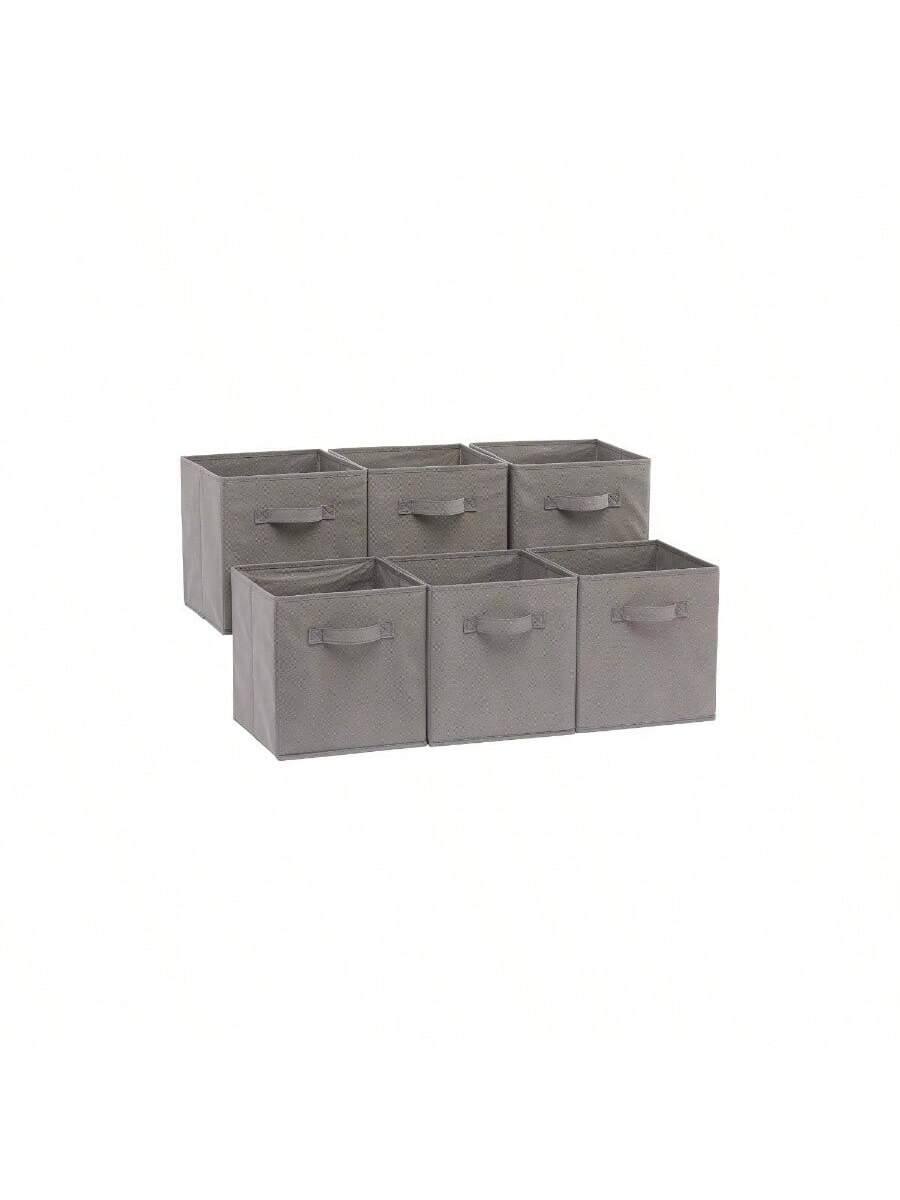 Front. Live At Space - Collapsible Fabric Storage Cubes Organizer with Handles, Sturdy, White, 10.5 -x - 11 inch, Pack of 6 - Gray + 10.5.