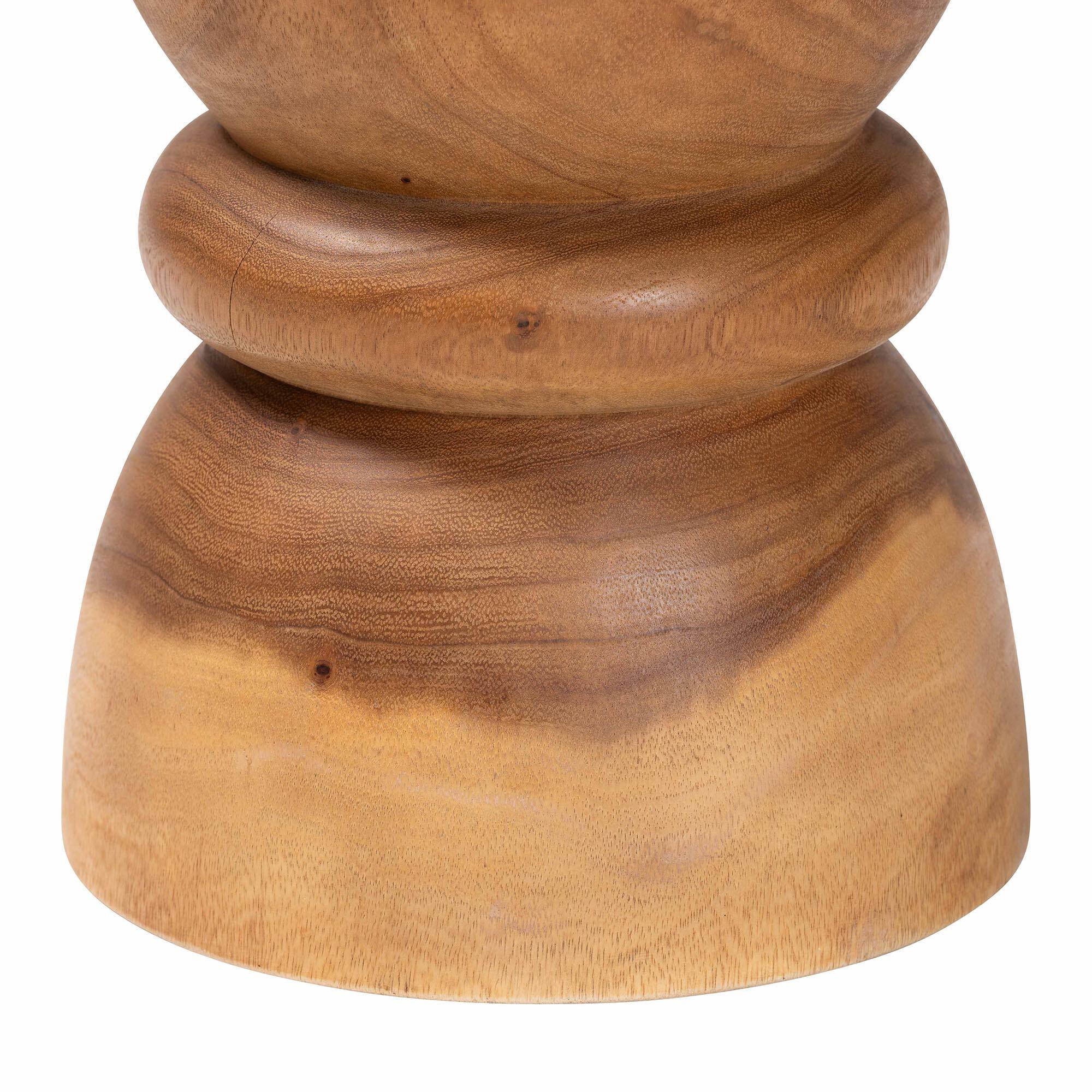 Left. bali & pari - Bancroft Solid Suar Wood Side Table - Handcrafted Sculptural End Table with Hourglass Design, Modern Boho Style - Natural Brown.