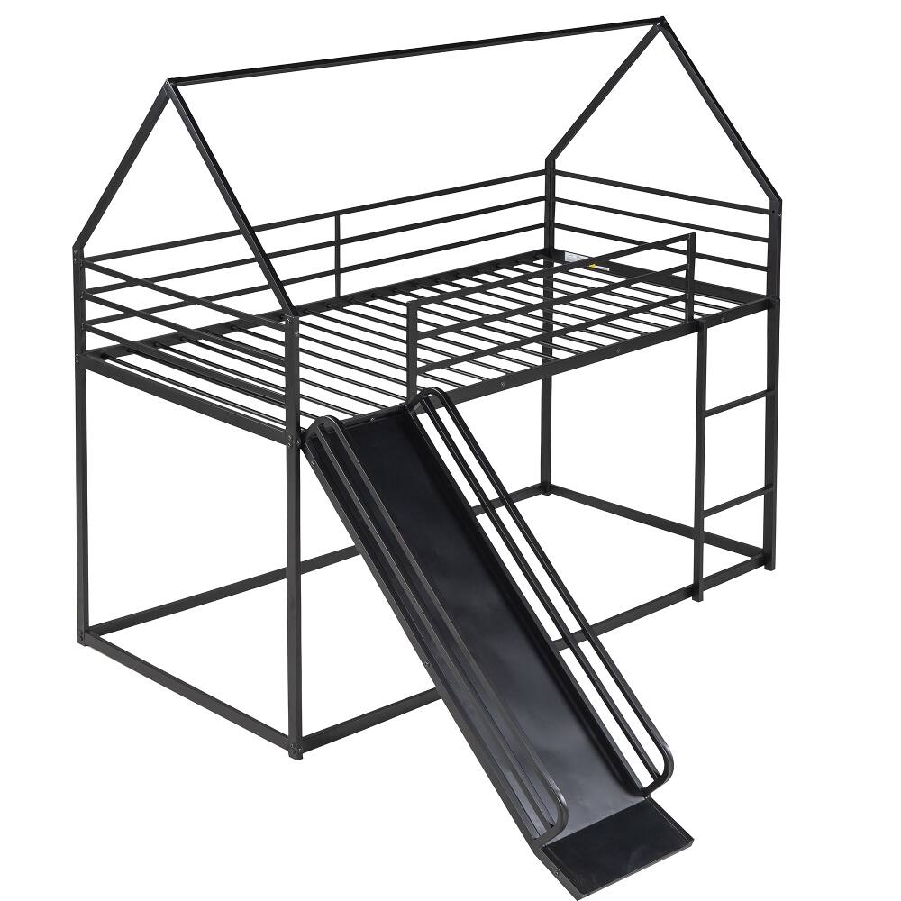 Alt View 1. Loheer - Loheer Twin Over Twin Bunk Bed House Bed with Slide Black Metal - Black.