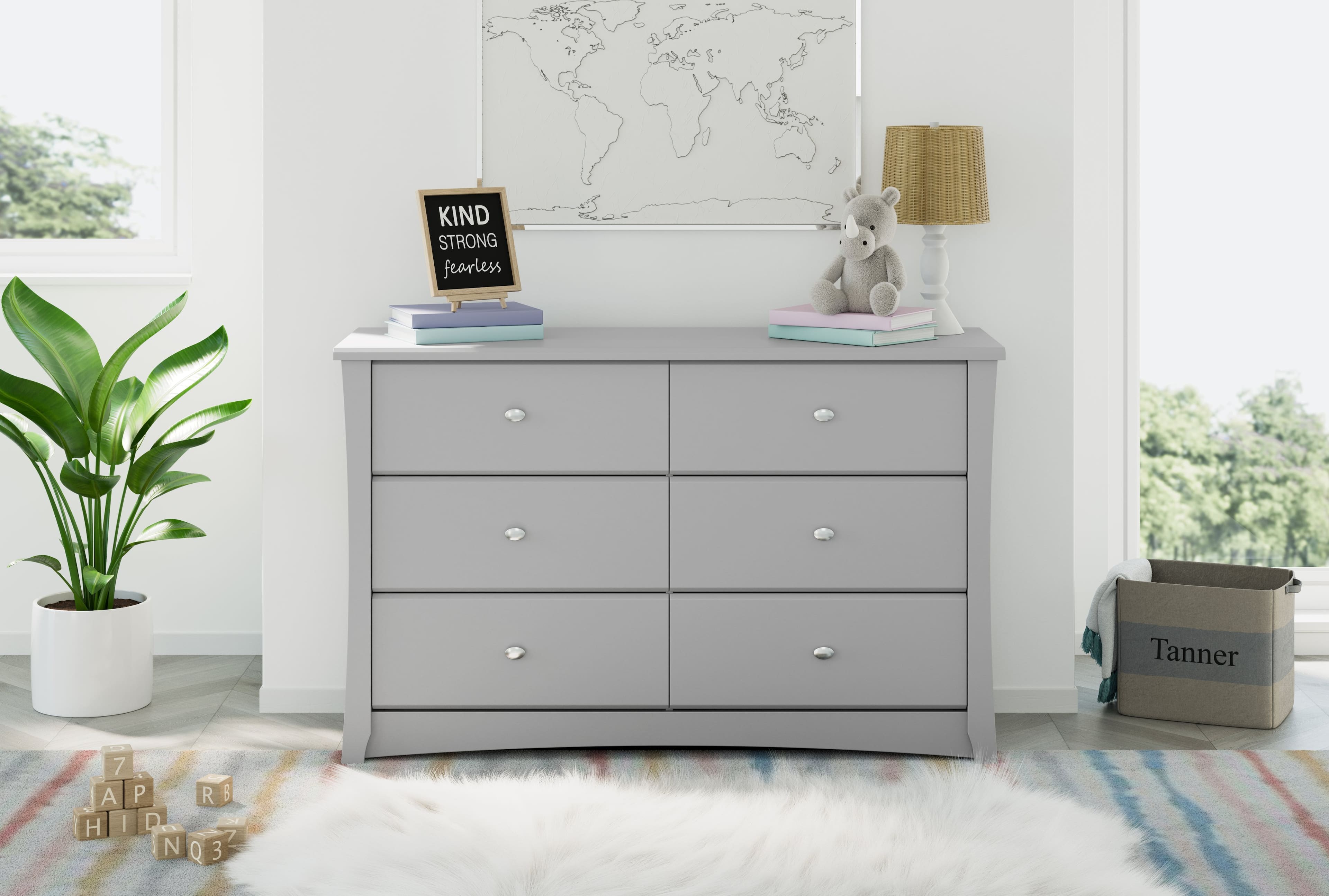 Angle. Storkcraft - Crescent 6-Drawer Double Dresser - Pebble Gray.