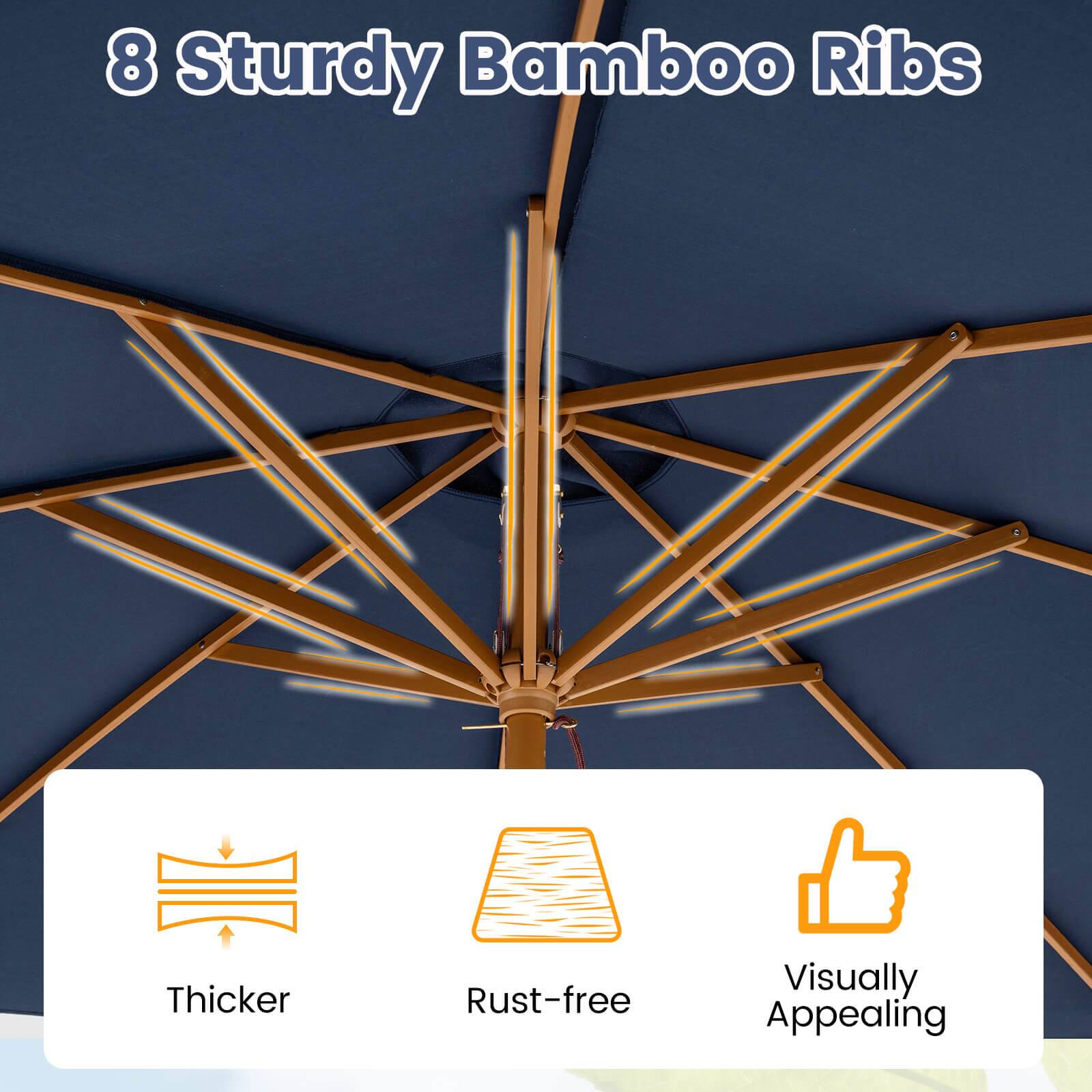 8 Sturdy Bamboo Ribs

- Thicker
- Rust-free
- Visually Appealing