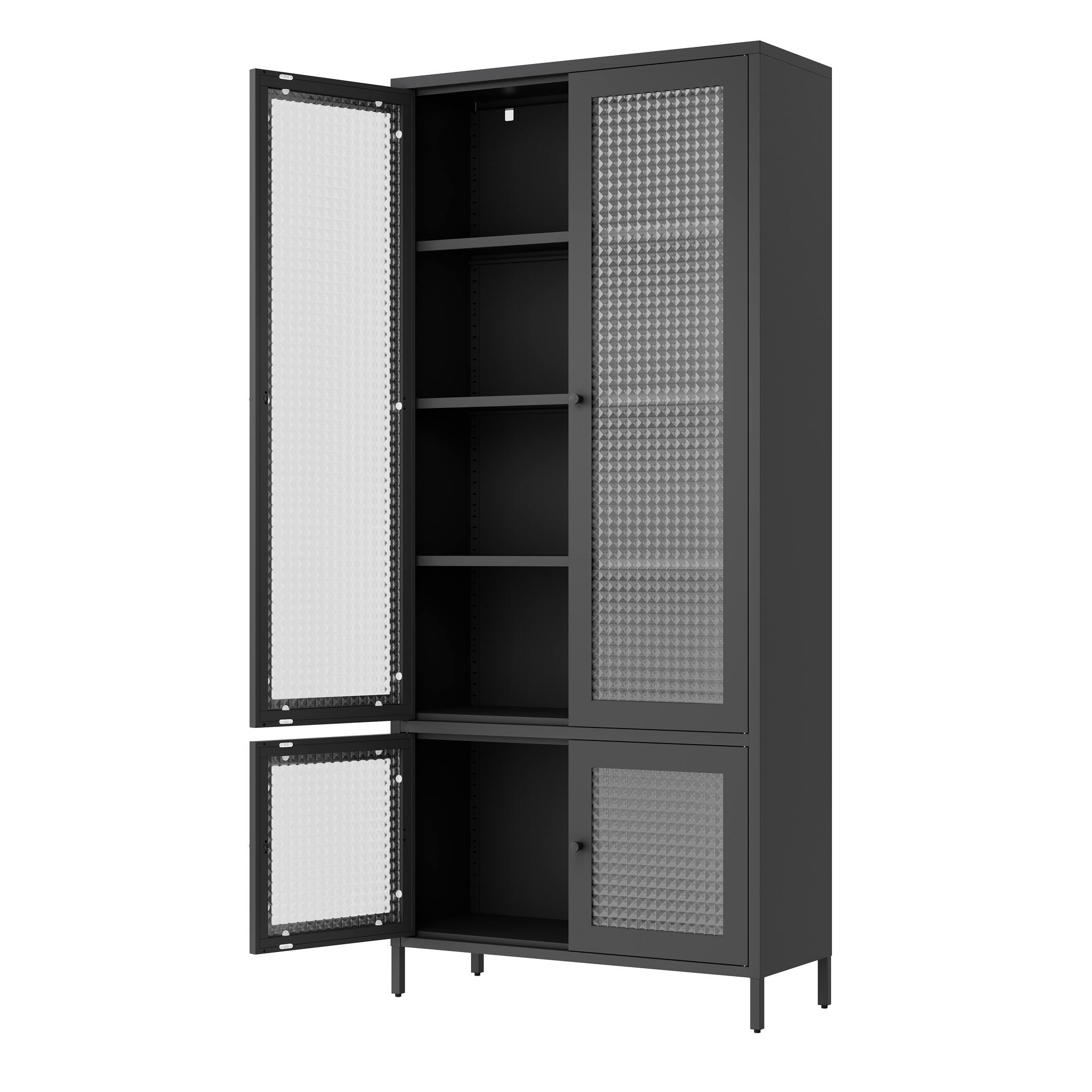 Alt View 6. GOODSILO - Large Metal & Glass Display Cabinet - 4 Doors, 5 Shelves, Black - Black.