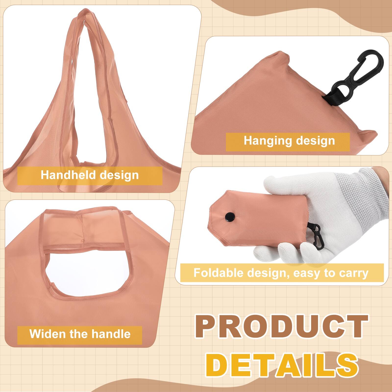 Hanging design  
Handheld design  
Foldable design, easy to carry  
Widen the handle  

PRODUCT DETAILS