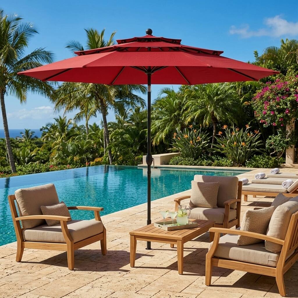 Front. WELLFOR - 10FT 3-Tier Vented Patio Umbrella with Aluminum Frame and Tilt Function.