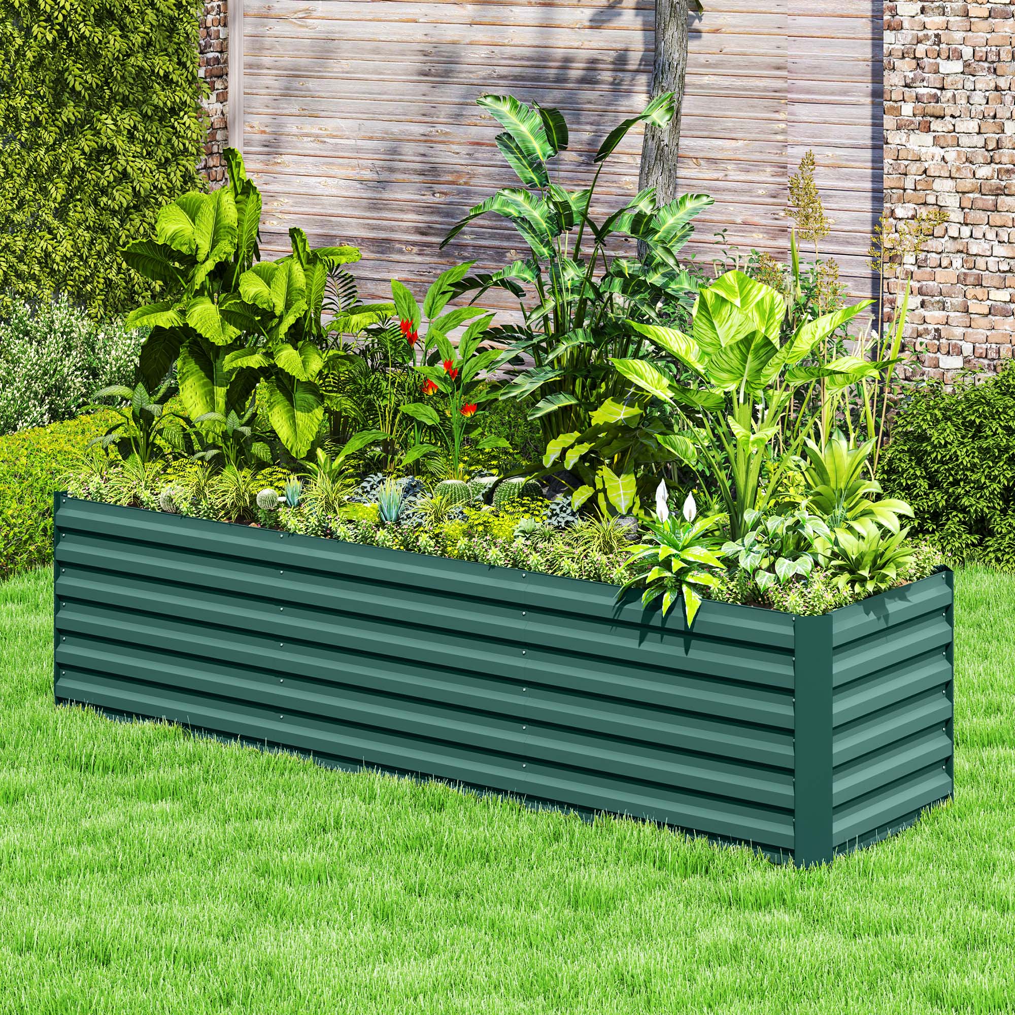 Alt View 7. Outsunny - 8 x 2 x 2ft Galvanized Raised Garden Bed Kit, Outdoor Metal Elevated Planter Box with Safety Edging, Large Raised Bed - Green.