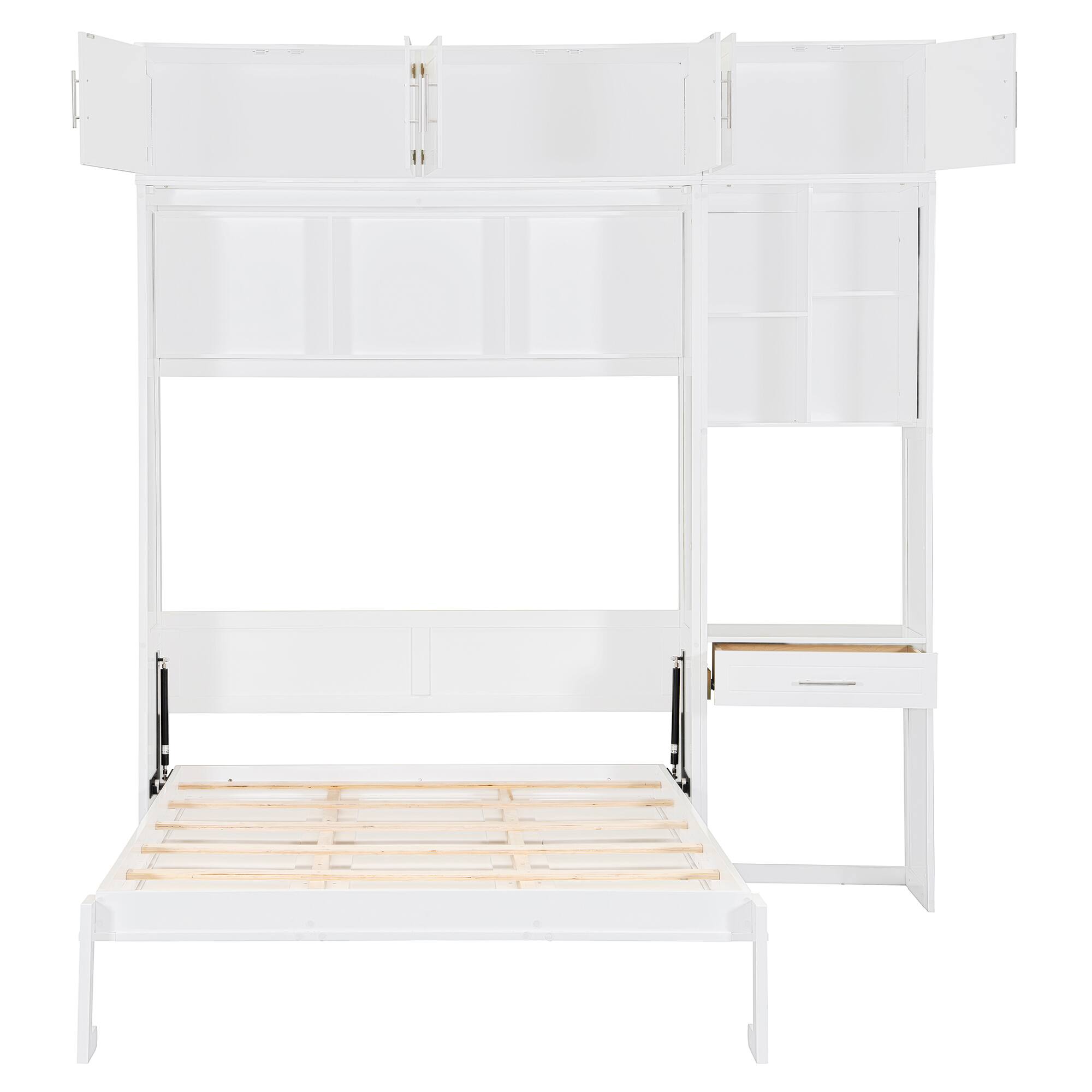Alt View 7. Tiramisubest - Full Size White Wall Murphy Bed with Desk, Cabinet and Shelves, Space Saving, 87x81x95 inches, 330 lbs - White.