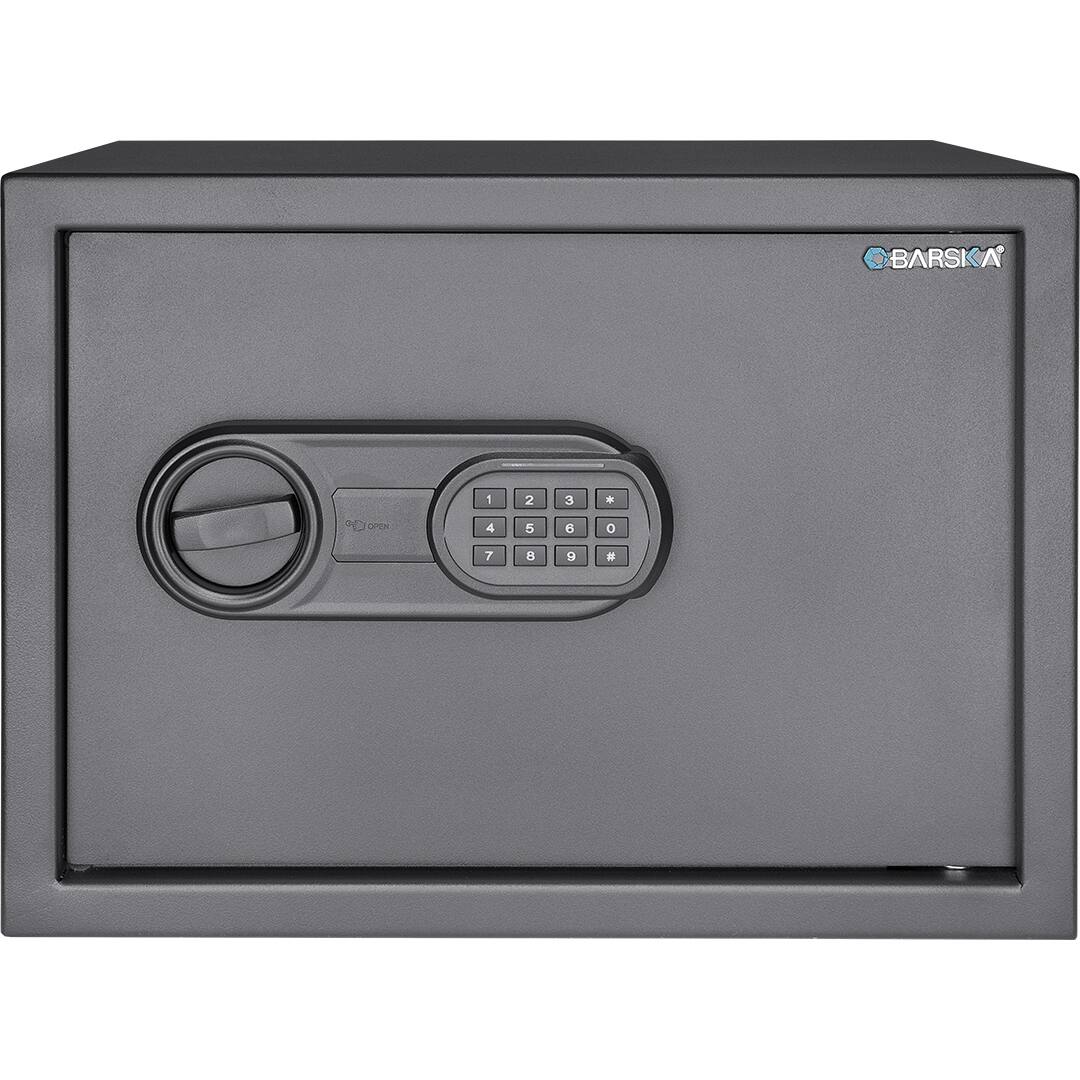 Angle. Barska - 0.8 Cu. Ft Digital Keypad Safe-LED Interior Light, Extra-Wide for Laptops, Silent Mode, Steel Security Safe - Black.