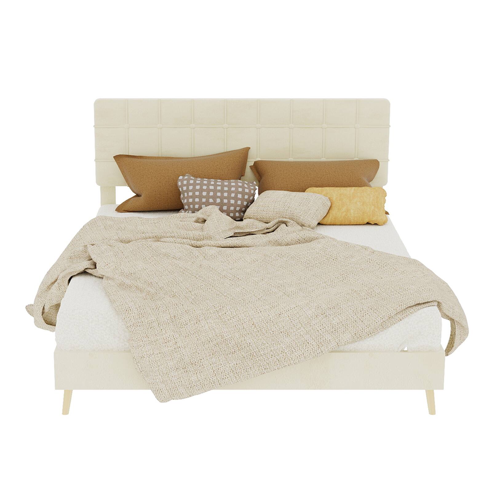 Alt View 4. Loheer - Loheer Beige Upholstered Queen Bed Frame with Soft Padded Headboard Modern Minimalist Bedroom Furniture - Beige.
