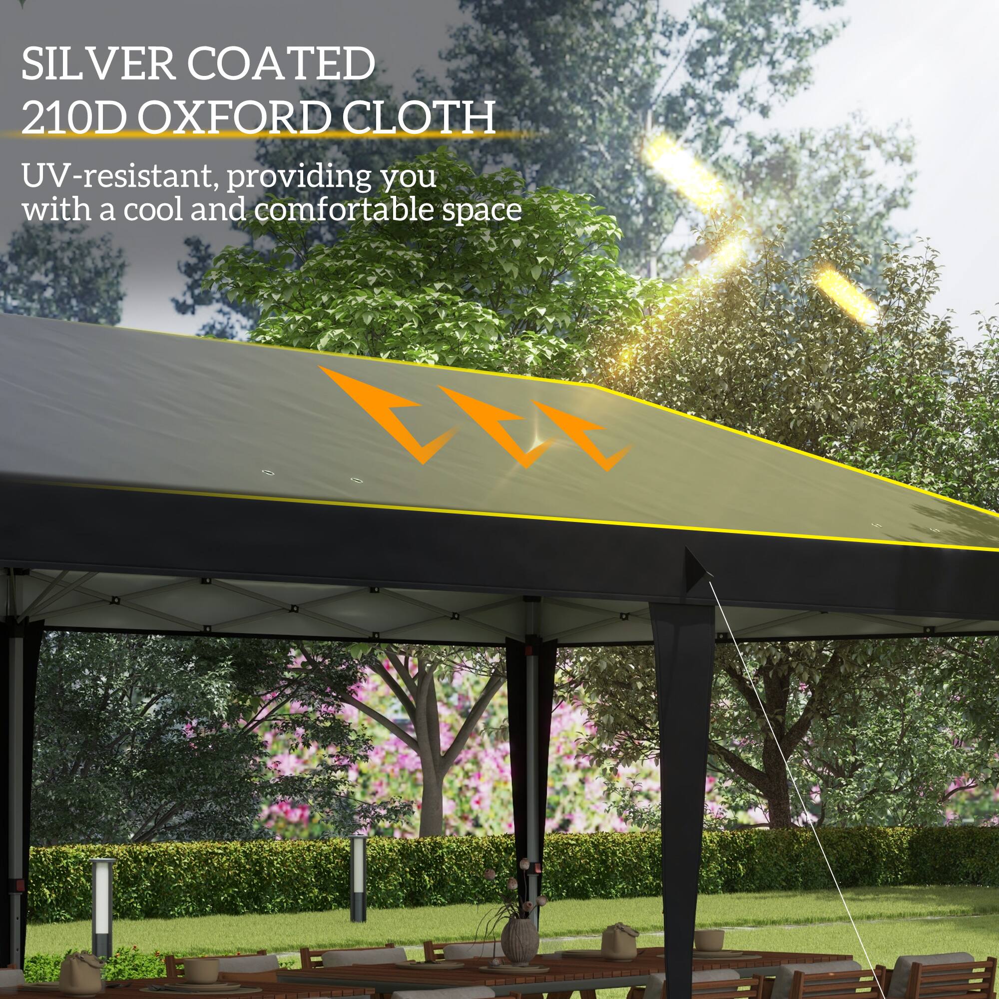 SILVER COATED 210D OXFORD CLOTH
UV-resistant, providing you with a cool and comfortable space