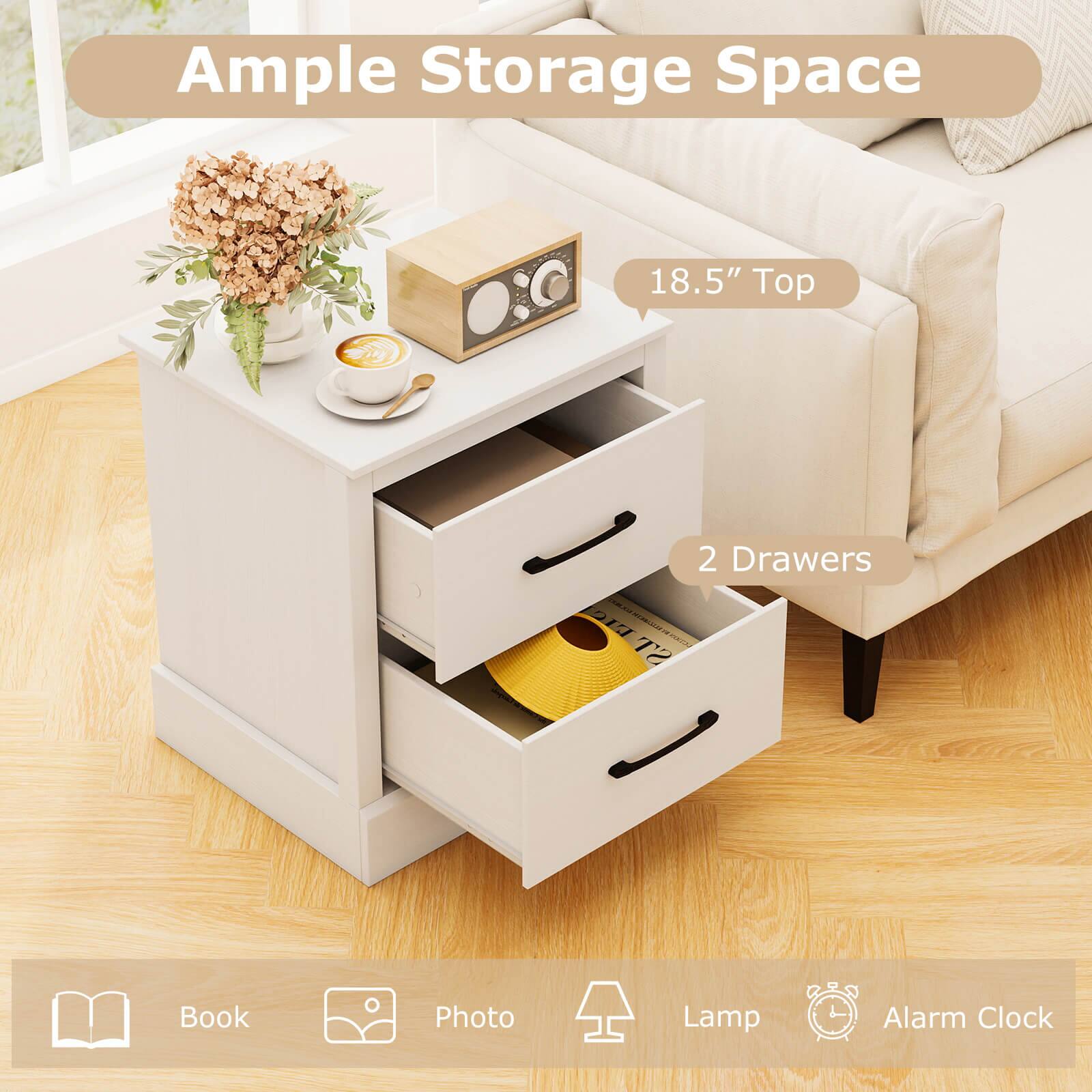 Ample Storage Space 18.5" Top 2 Drawers Book Photo Lamp Alarm Clock