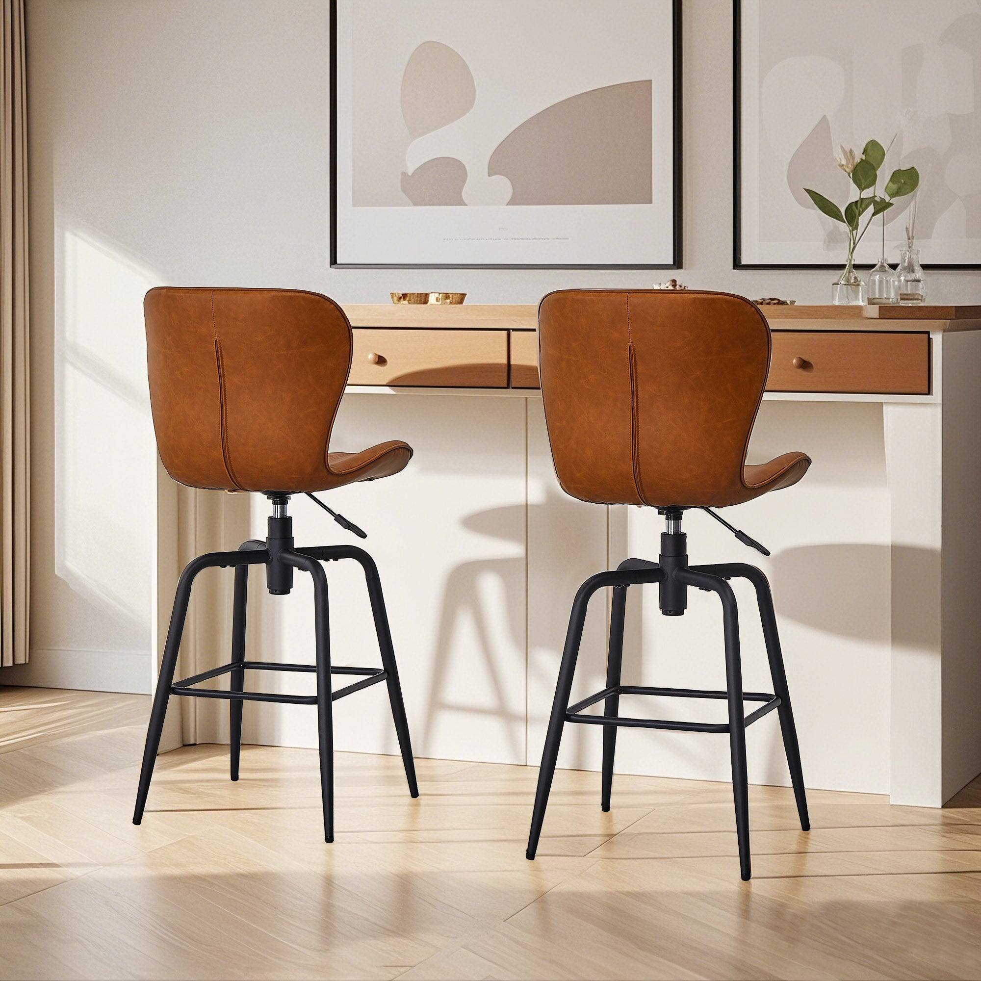 Alt View 4. Vecelo - Set of 4 Premium PU Leather Bar Stool-Vintage Diamond Quilted Backrest, Heavy-Duty Steel Frame for Home & Commercial Use - Brown Set of 4.