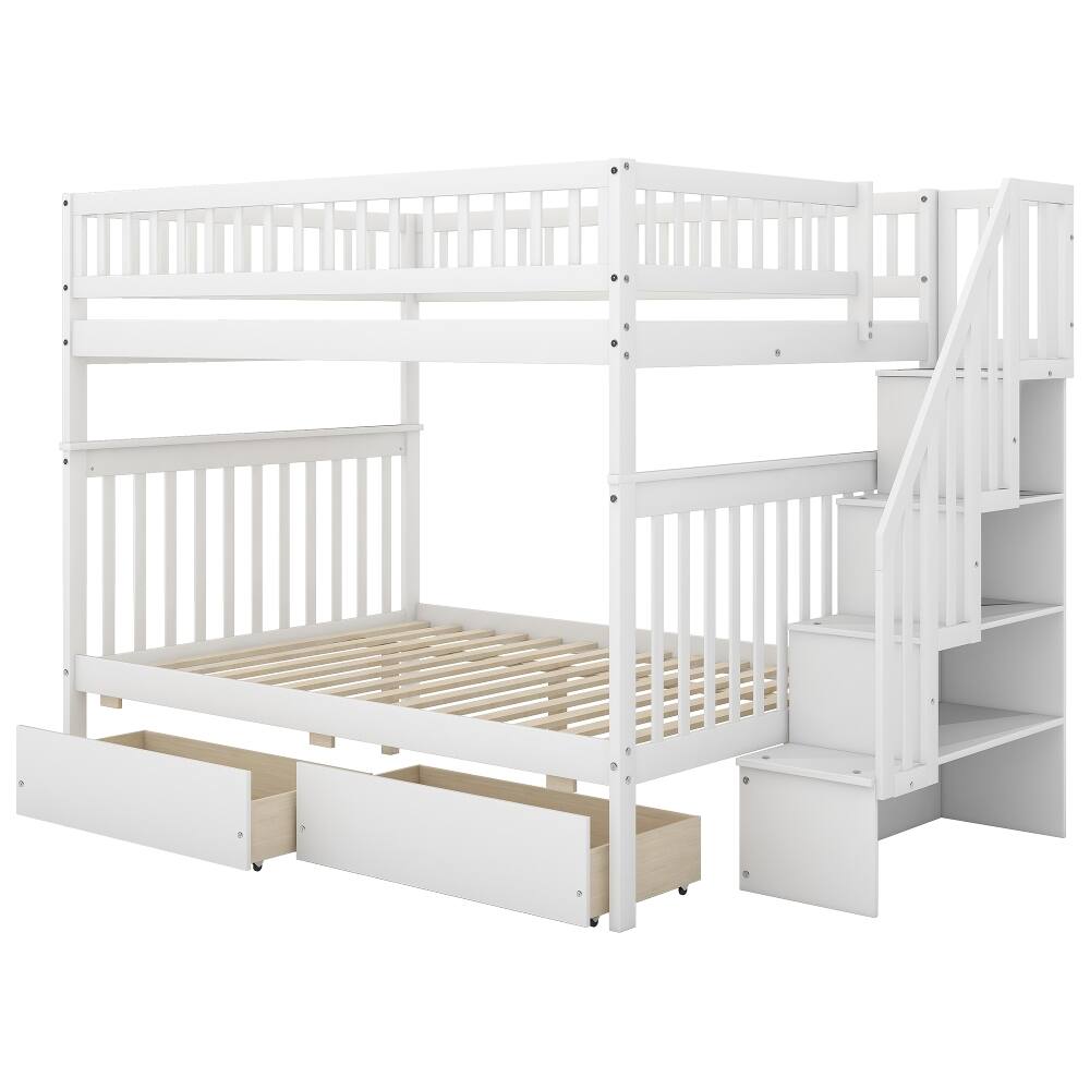 Alt View 3. Loheer - Loheer Full Over Full Bunk Bed with Drawers White Pine Wood Storage - White.
