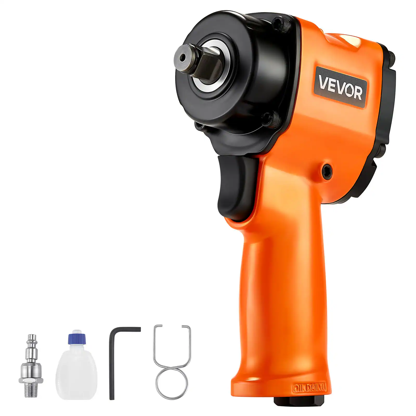 VEVOR - 1/2-Inch Air Impact Wrench, Up to 738 ft-lbs Nut-busting Torque, Stubby Size & Lightweight Pneumatic Impact Gun - Orange and black