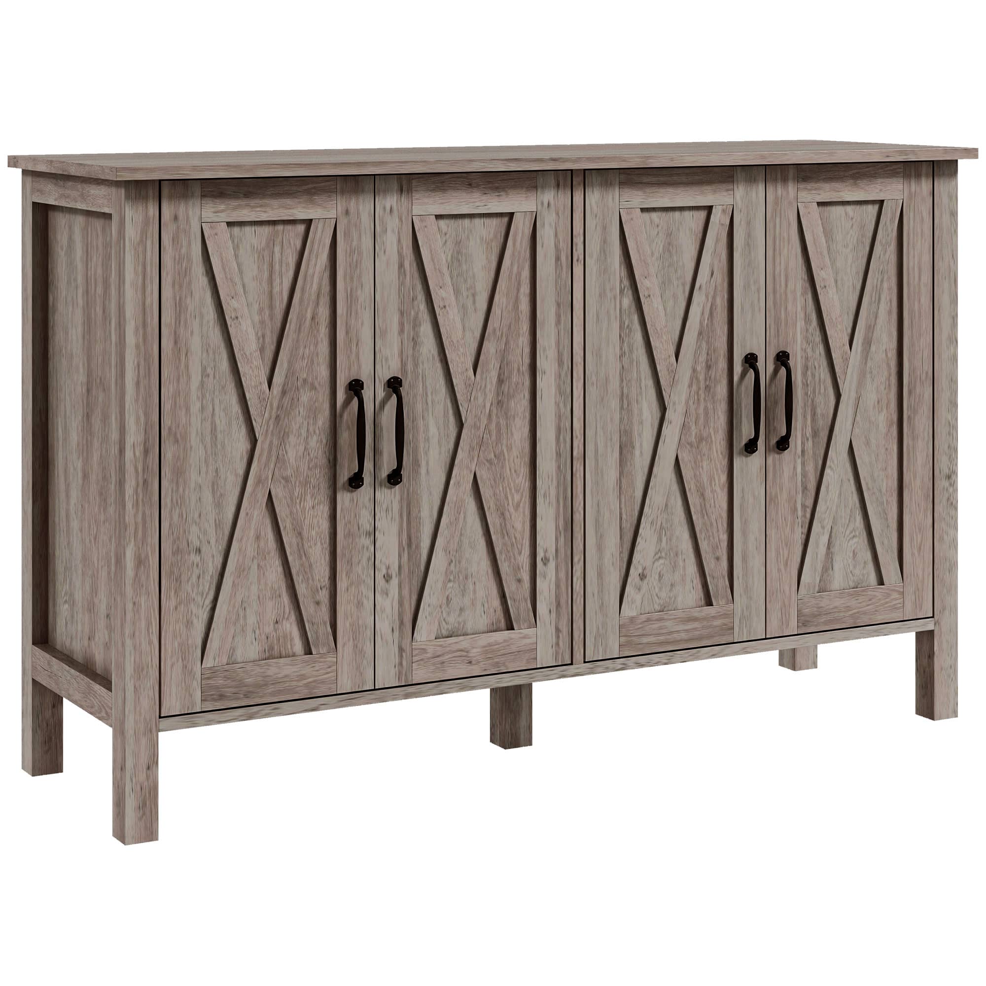 Homcom - Buffet with 4 Barn Doors and 2 Adjustable Shelves, Kitchen Buffet Cabinet for Living Room - Gray