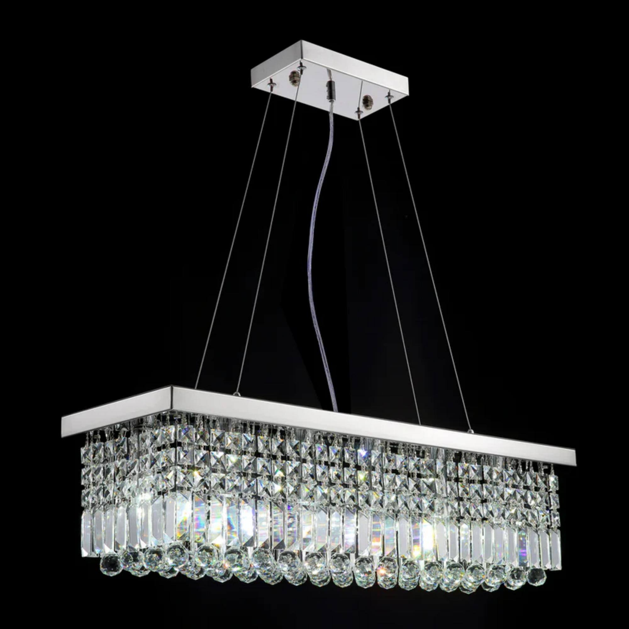 Alt View 8. Siljoy - 31.5" 6-Light Chrome Linear Crystal Chandelier, Adjustable K9 Crystal Pendant Light for Kitchen Island Dining Room Foyer - Chrome.