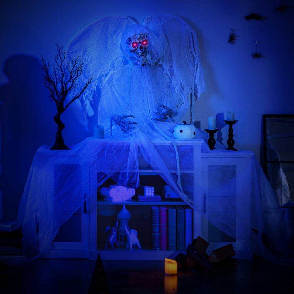 Alt View 8. Boyel Living - 8.3ft Halloween Standing Sound Activated Haunted Angel with Moving Wings and Glowing Eyes - White.
