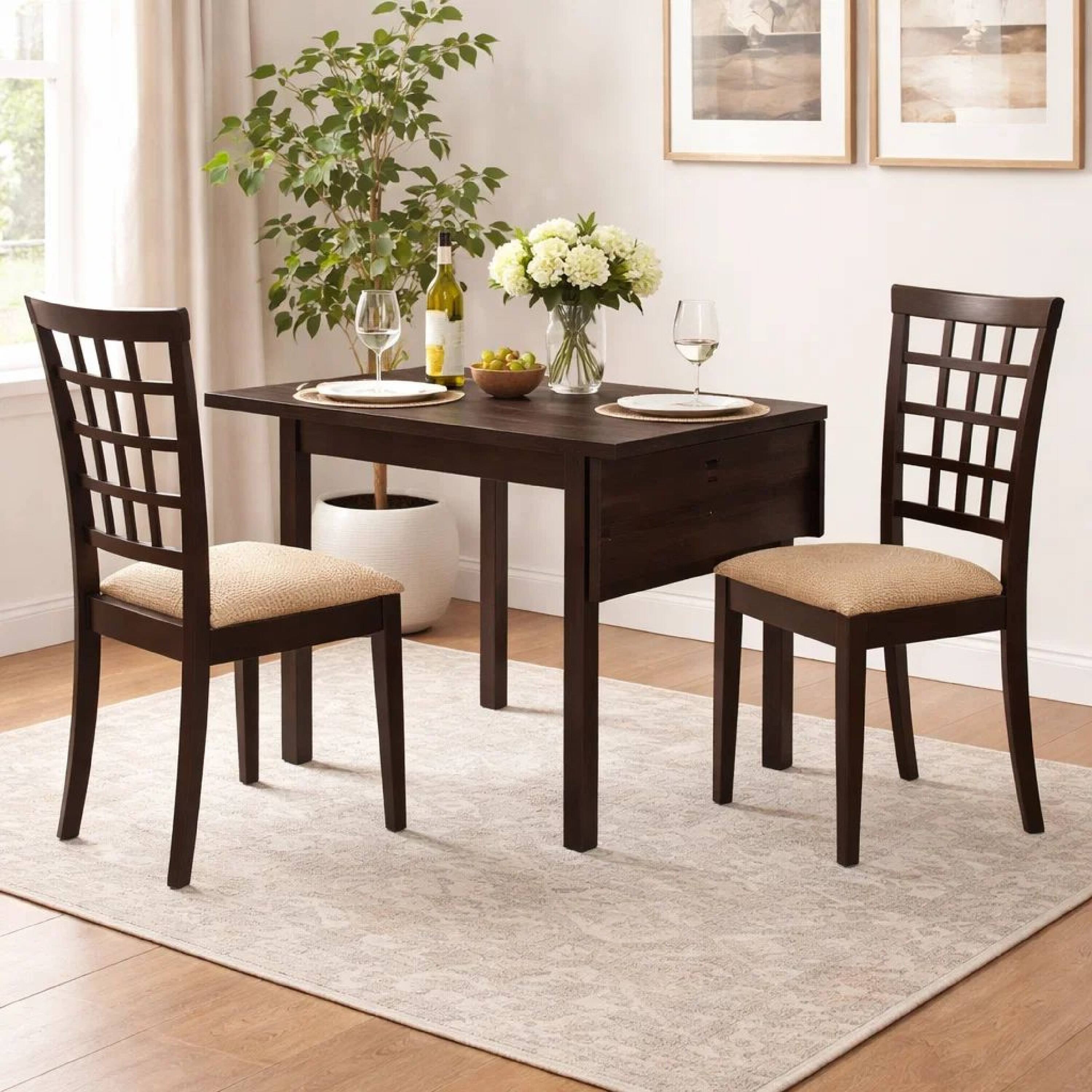 Alt View 6. Manhattan Lane - Elso 4pc Dining Set, Table w Drop Leaf, 3 Lattice Style Chair - Cappuccino Brown, Brown Tan.