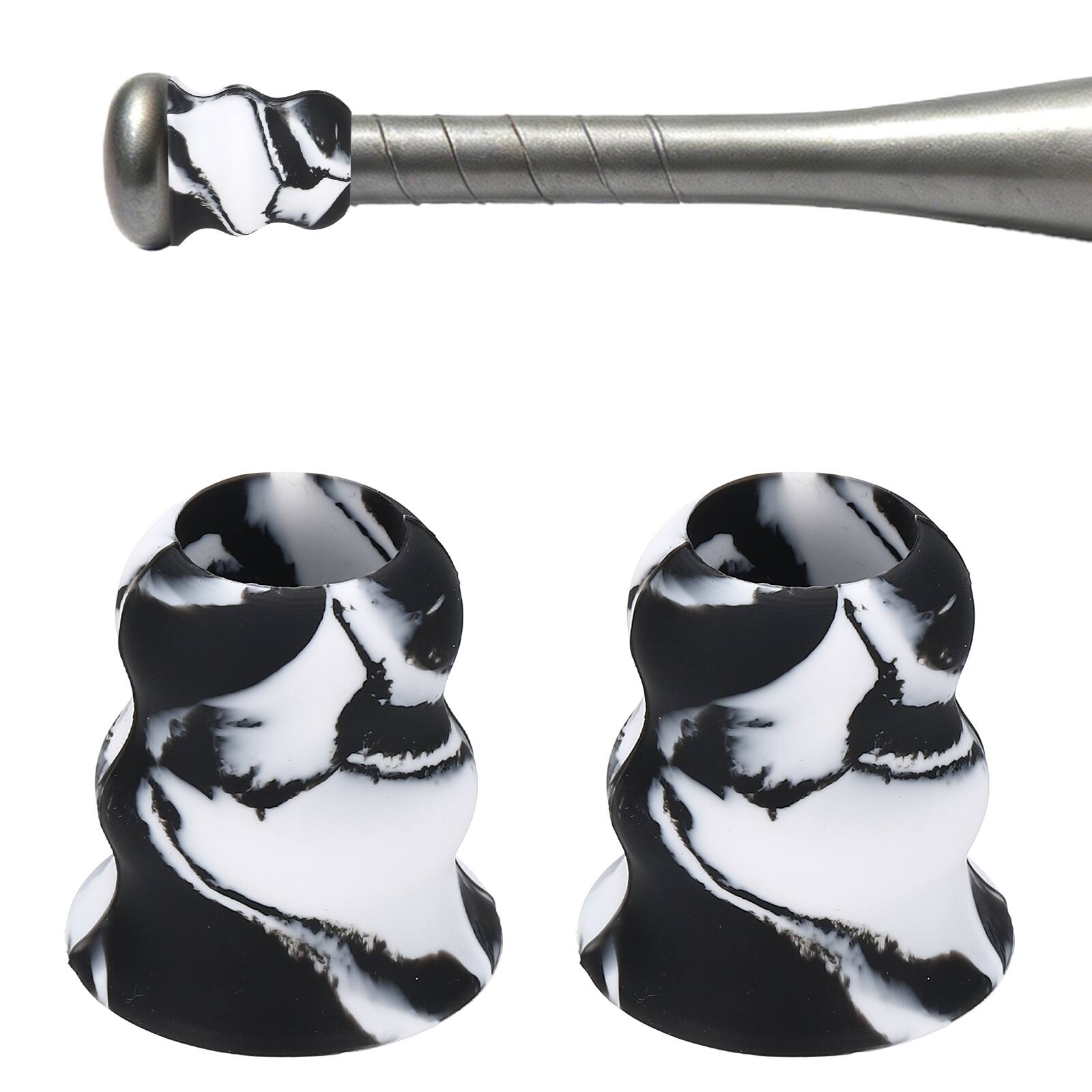 Front. Unique Bargains - Bat Taper, Knob Taper Silicone Non-slip Ergonomic Grip, Easy Installation 2pcs - Fits Most Softball/Baseball Bats - Black-White.
