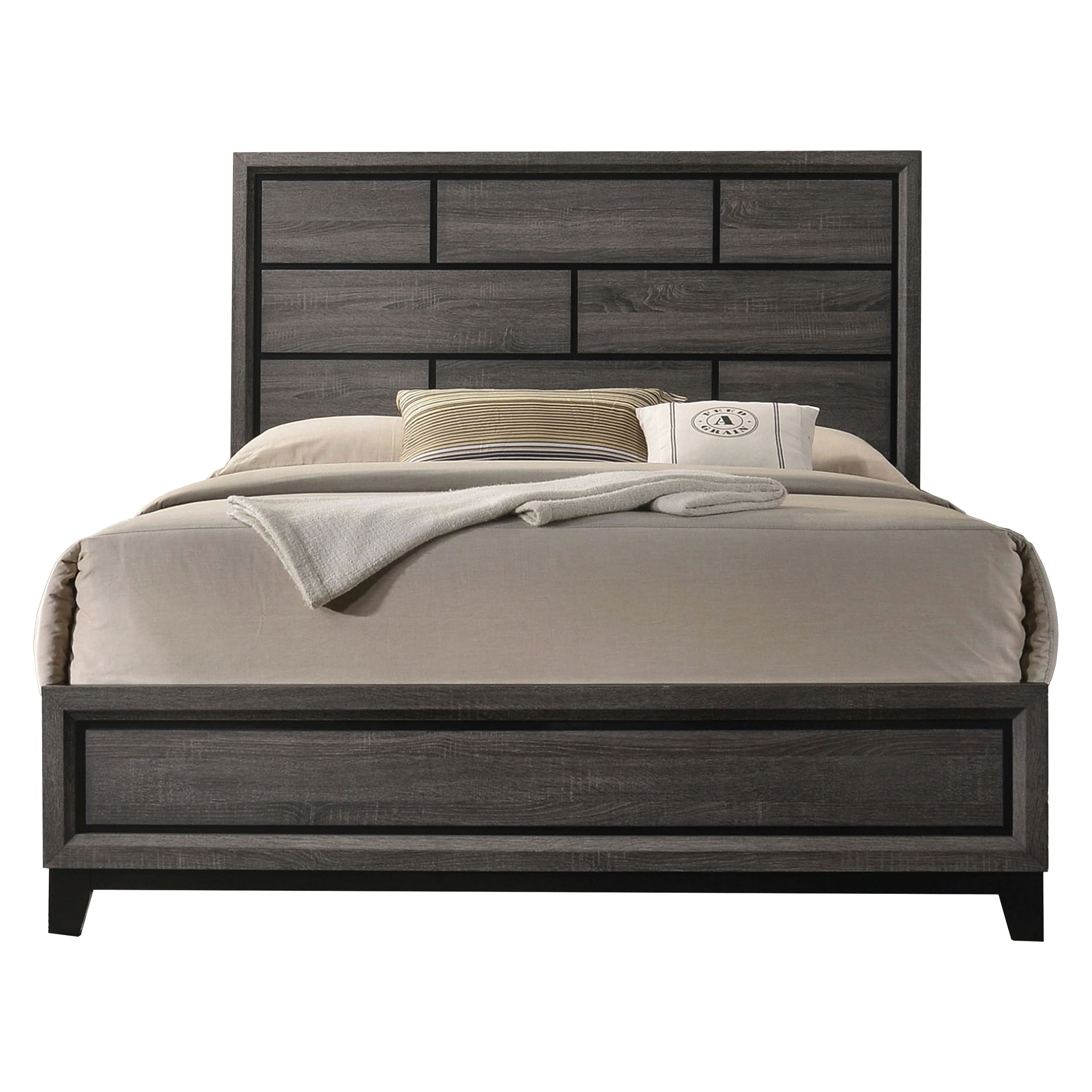 Manhattan Lane - Erica Queen Size Bed, Gray, Black Wood Finish, Panel Style Headboard - Gray, Black