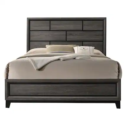 Front. Manhattan Lane - Erica King Size Bed, Gray and Black Wood Finish, Panel Style Headboard - Gray, Black.