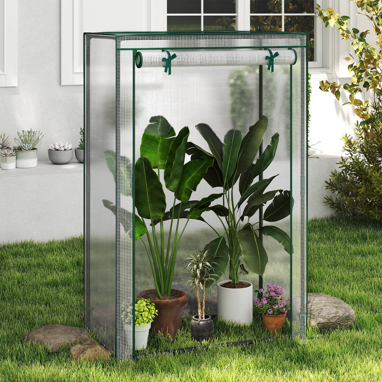 Alt View 1. Costway - Costway 39" x 20" x 59" Portable Mini Greenhouse with Roll-Up Zippered Door, Indoor Outdoor - White.