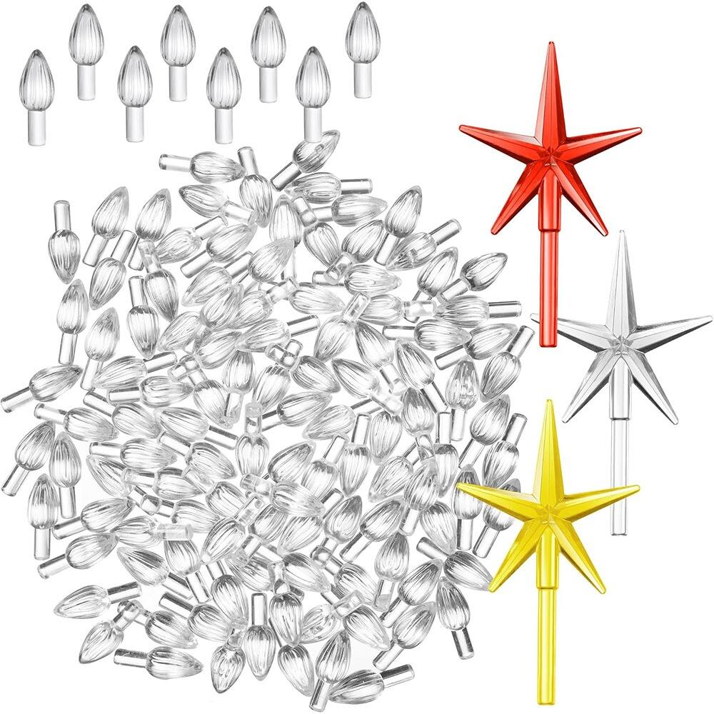 Front. Schertz - Ceramic Christmas Tree Replacement Lights – 108 Clear Bulbs, 3 Star Toppers.