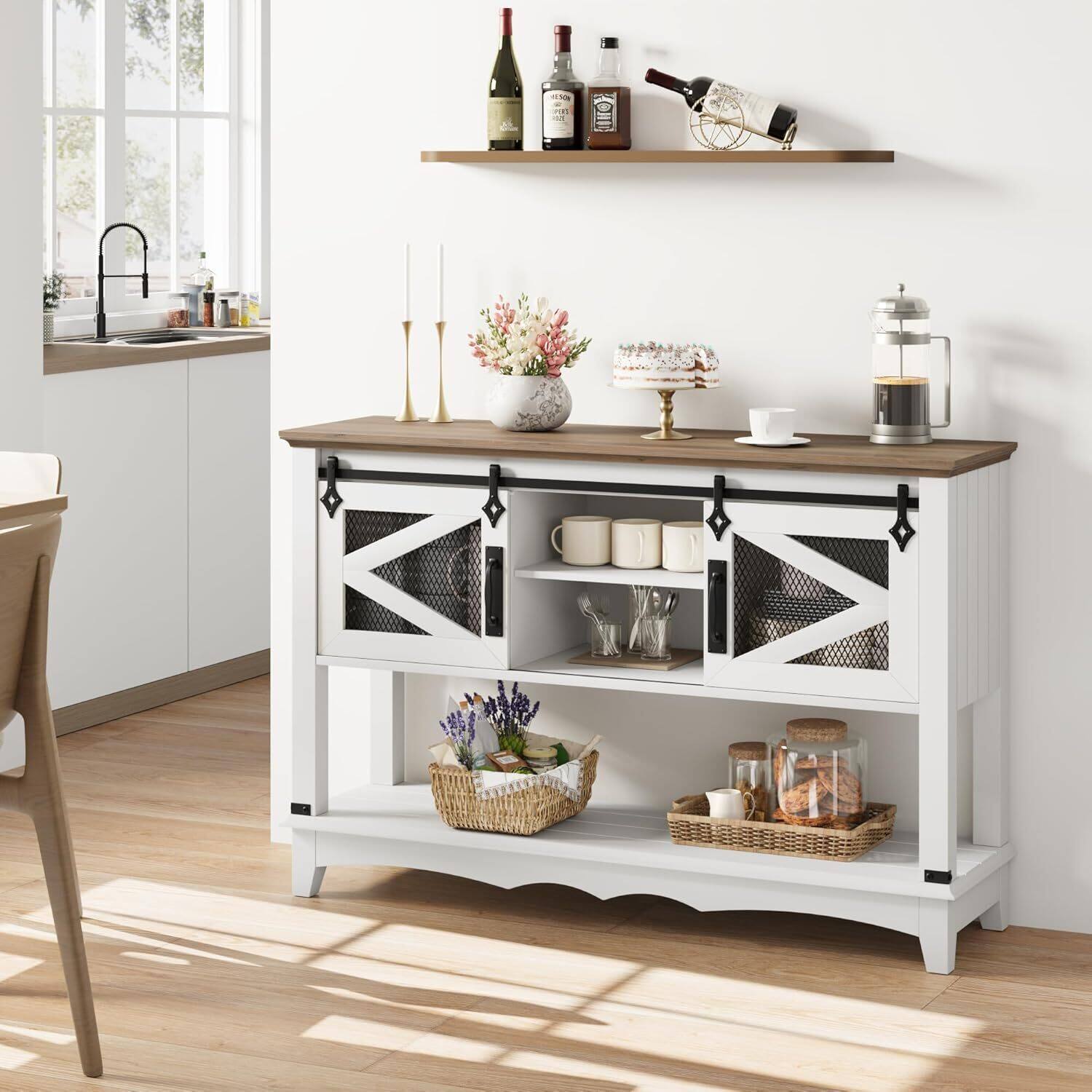 Alt View 2. Acekool - Farmhouse Console Table, 46-Inch Long Entryway Table with 2 Tier Storage - White.