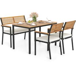 Gymax - Set Of 4 Patio Furniture Set w/ Acacia Wood & Metal Frame Umbrella 1 table - White