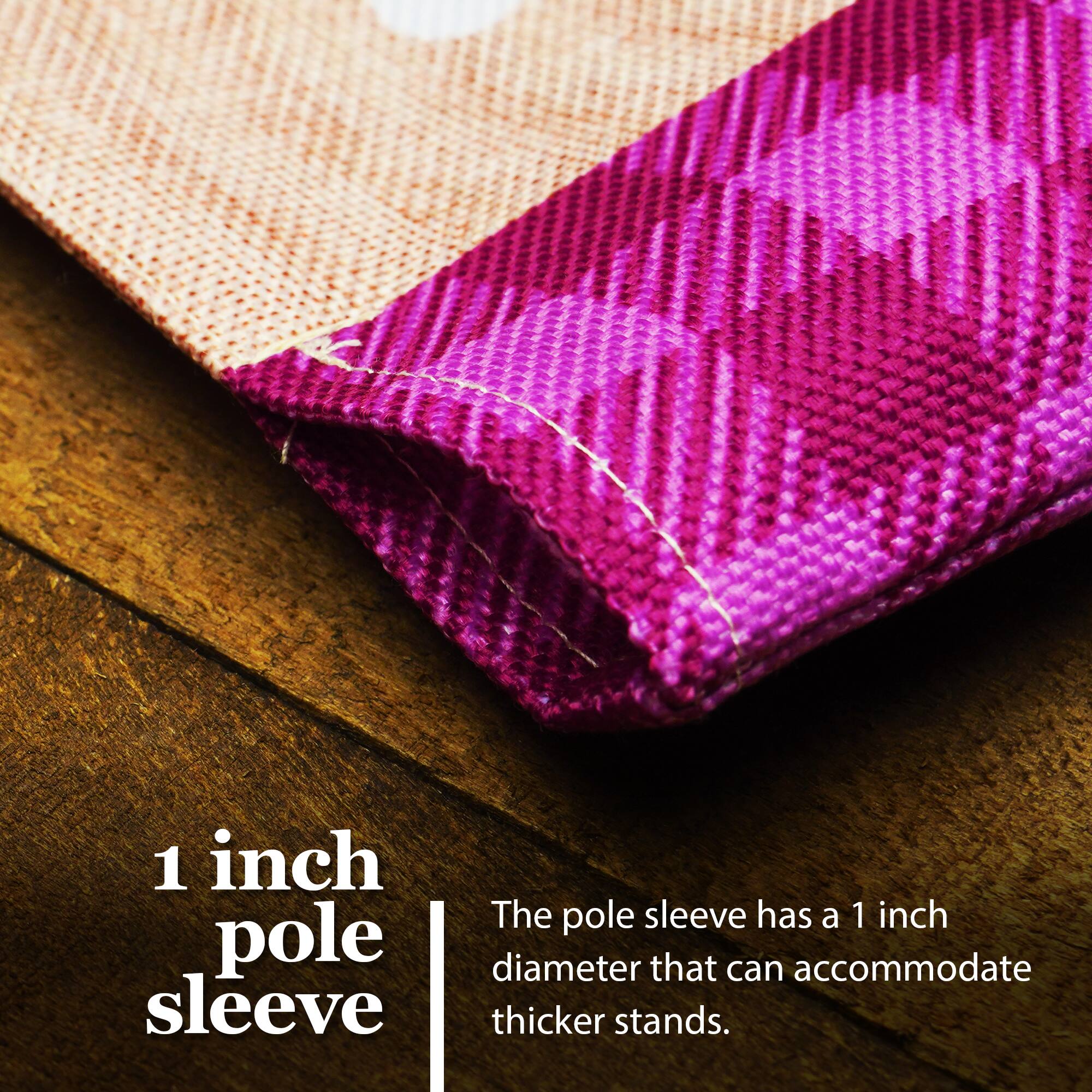 1 inch pole sleeve

The pole sleeve has a 1 inch diameter that can accommodate thicker stands.