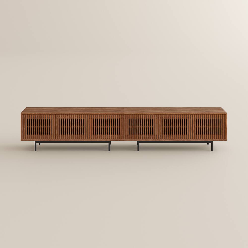 Alt View 3. POVISON - 118.11"Mid-Century Modern TV Stand,Modern TV Console,Entertainment Center Media Console,with Openwork  Iron Legs - Walnut Color.