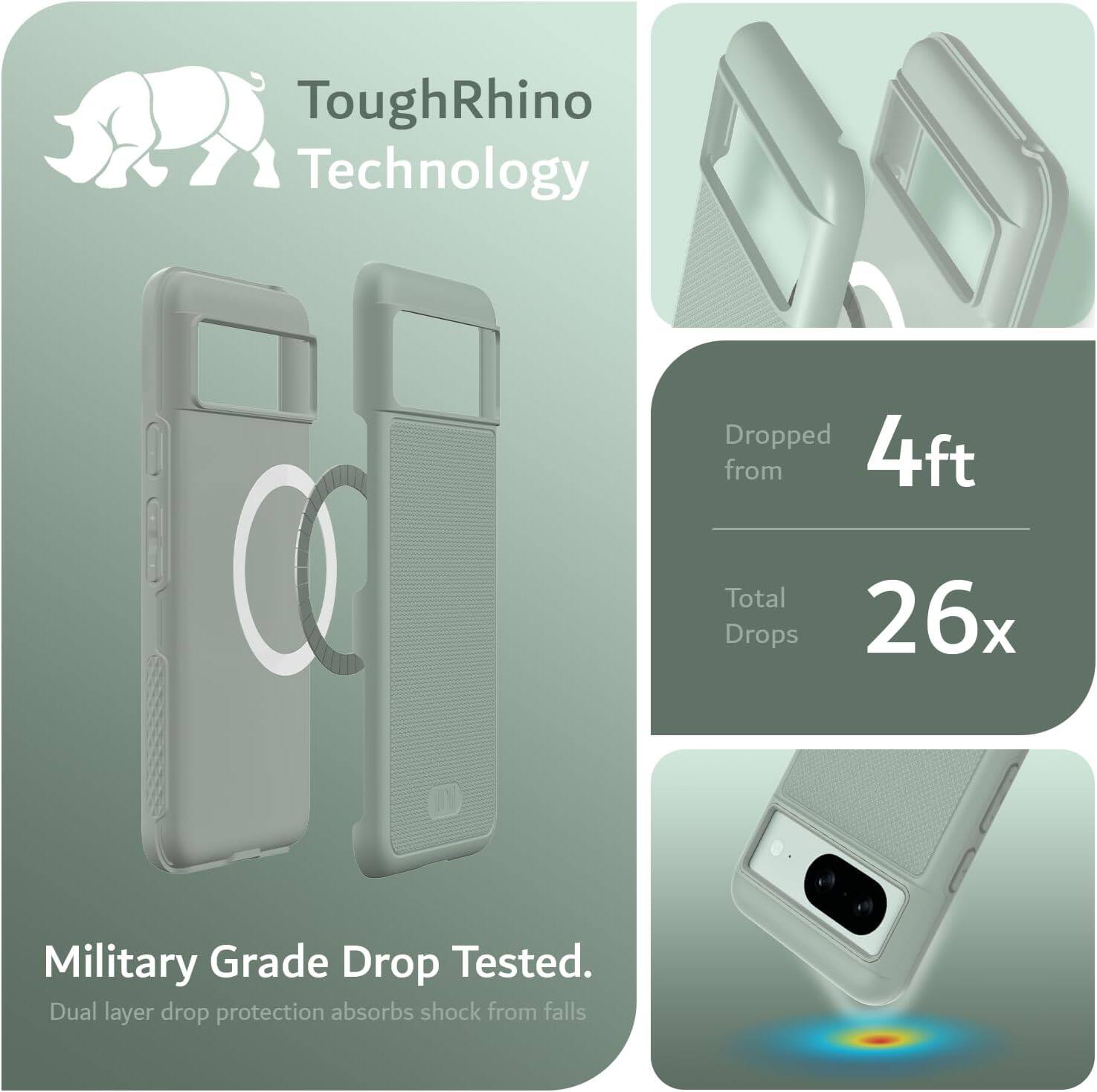 ToughRhino Technology

Military Grade Drop Tested.
Dual layer drop protection absorbs shock from falls

Dropped from 4ft
Total Drops 26x