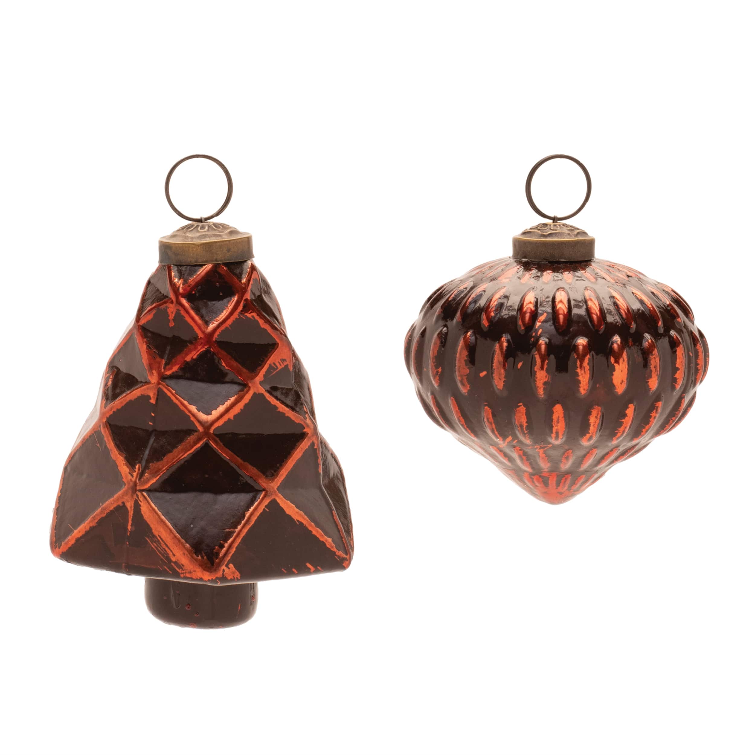 BreeBe - Textured Glass Tree and Onion Ornament (Set of 6) - Red