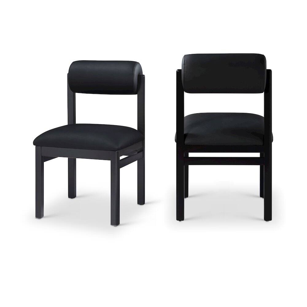 Front. Meridian Furniture - Roundhill Black Vegan Leather Upholstered Dining Chair, Set of 2 - Black.