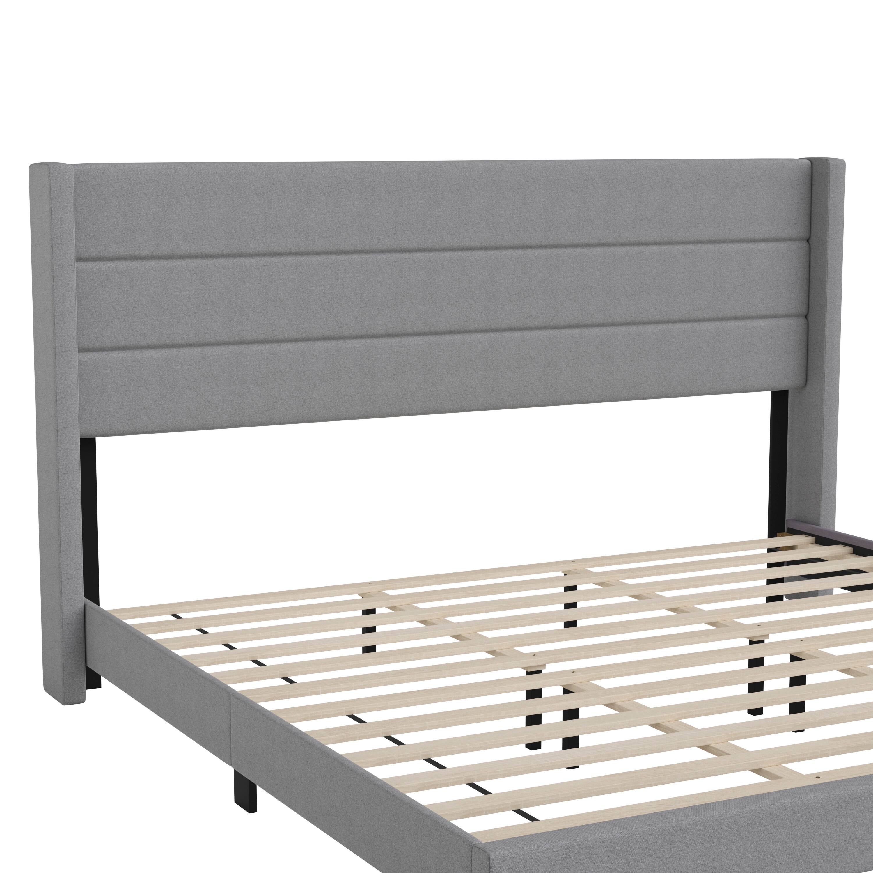 Alt View 10. Emma + Oliver - Upholstered Platform Bed with Wingback Headboard - Gray.