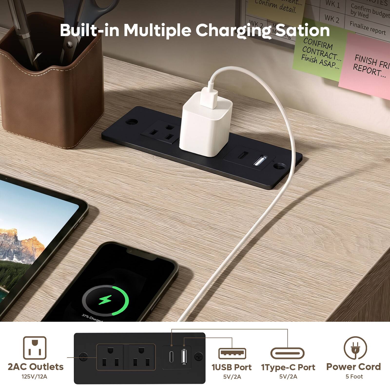 Confirm meeting detail.  
WK 1: Confirm budget by Wed  
WK 2: Finalize report  
CONFIRM CONTRACT... Finish ASAP...  
FINISH FRI REPORT...  

37% Charged  

2AC Outlets 125V/12A  
1USB Port 5V/2A  
1Type-C Port 5V/2A  
Power Cord 5 Foot