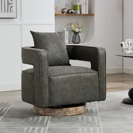 GOODSILO - Modern Swivel Accent Barrel Chair with Weathered Base for Living Room, Bedroom, or Office - Gray