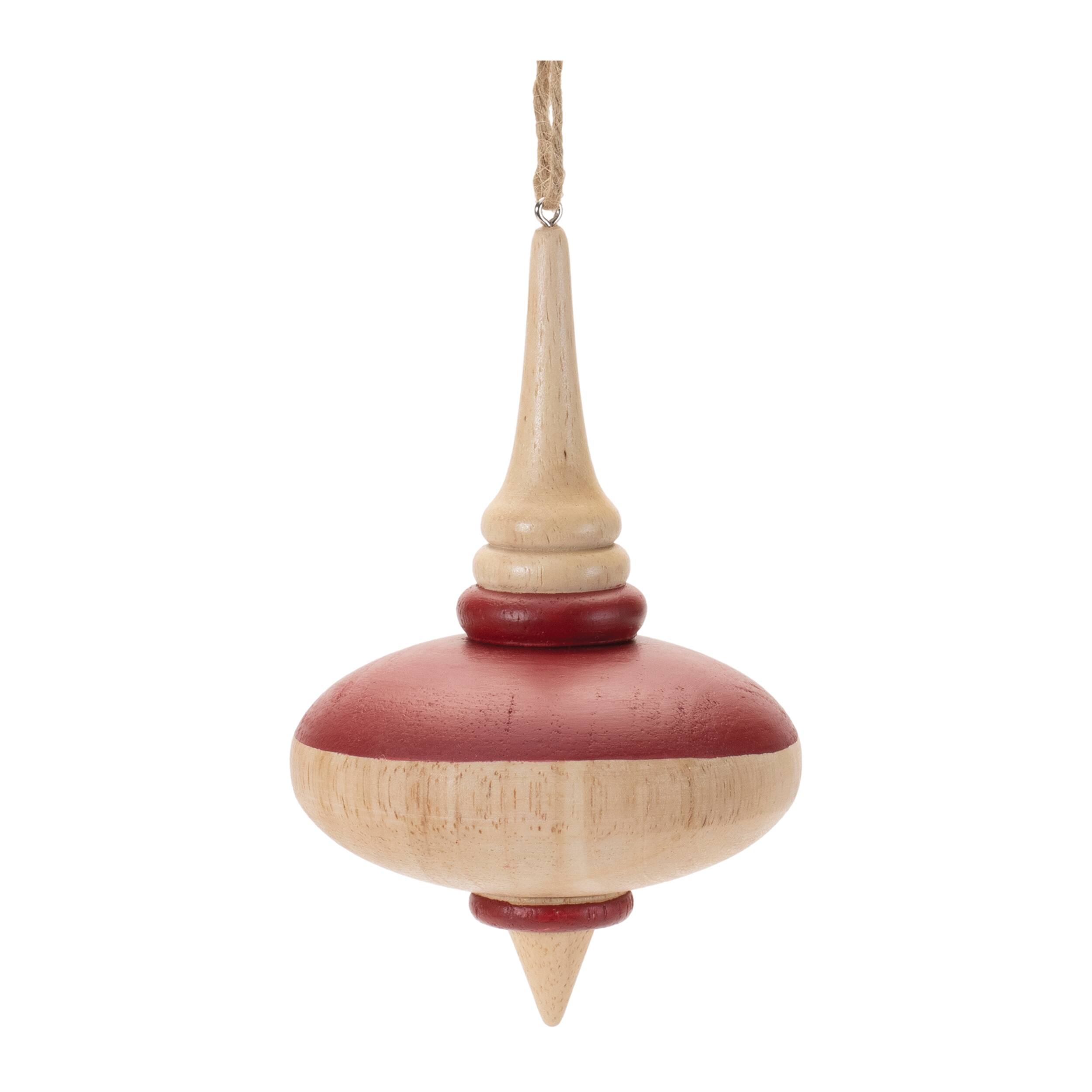 Left. BreeBe - Oak Wood Top Ornament (Set of 12) - Red, Beige.