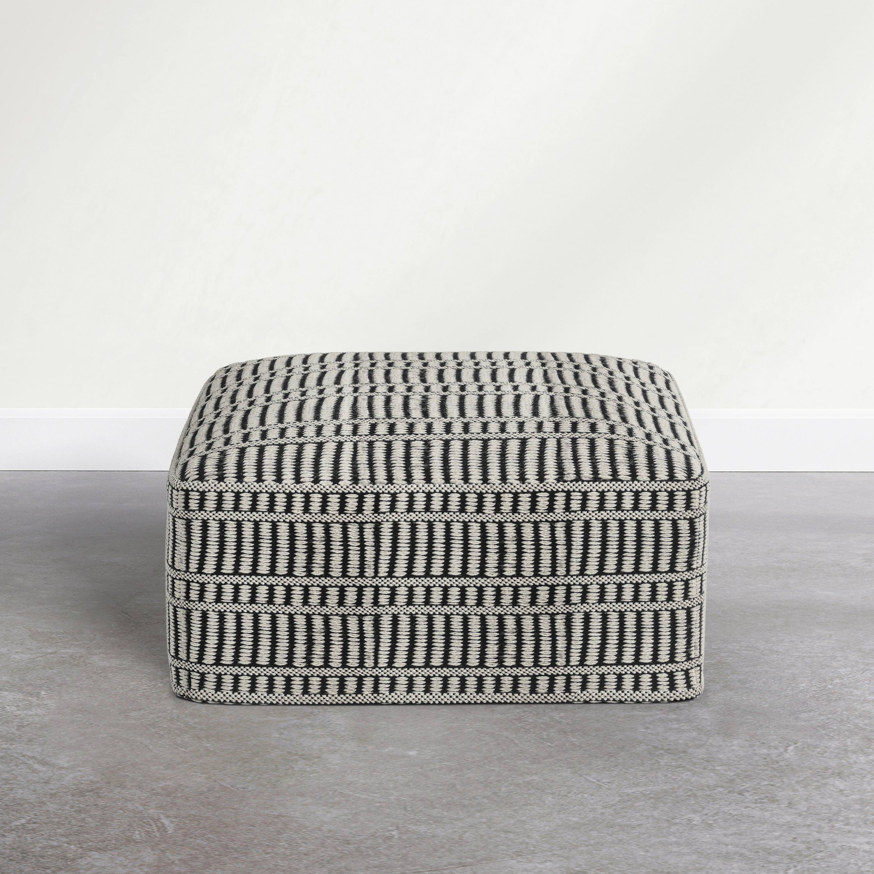 Left. Simpli Home - Safford 20 inch Wide Woven Square Pouf Ottoman, Cream White and Deep Black - Cream White/Deep Black.