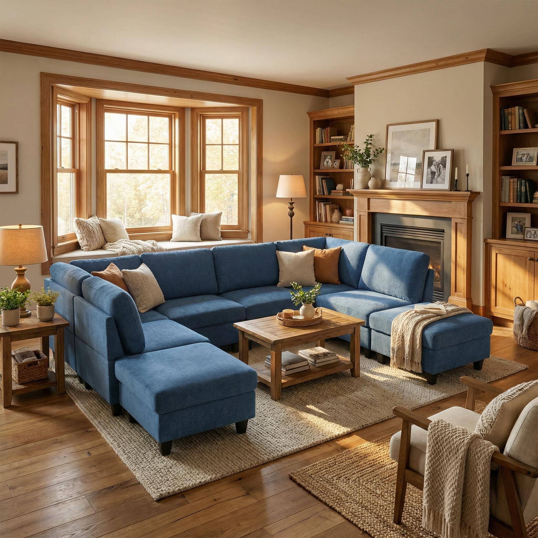 Alt View 2. Boyel Living - 8 Piece Modular Corduroy Sofa Set Movable DIY Sectional - Denim Blue.