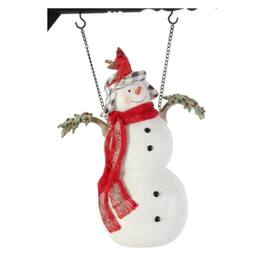 K&K Interiors - Glittered Resin Snowman with Cardinals Arrow Replacement 14 inch - Arrow Sold Separately - White