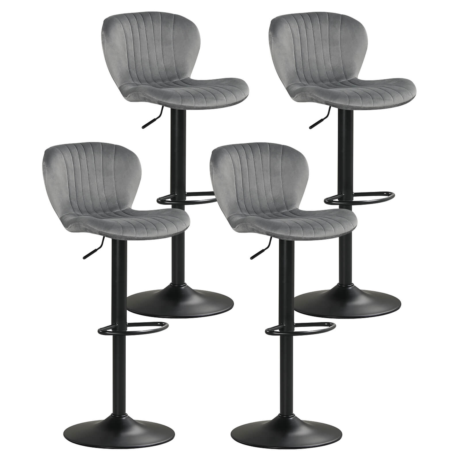 Alt View 9. Costway - Costway Bar Stools Set of 4 with Velvet Upholstered Backrests Padded Seats Metal Footrests - Gray + Black.
