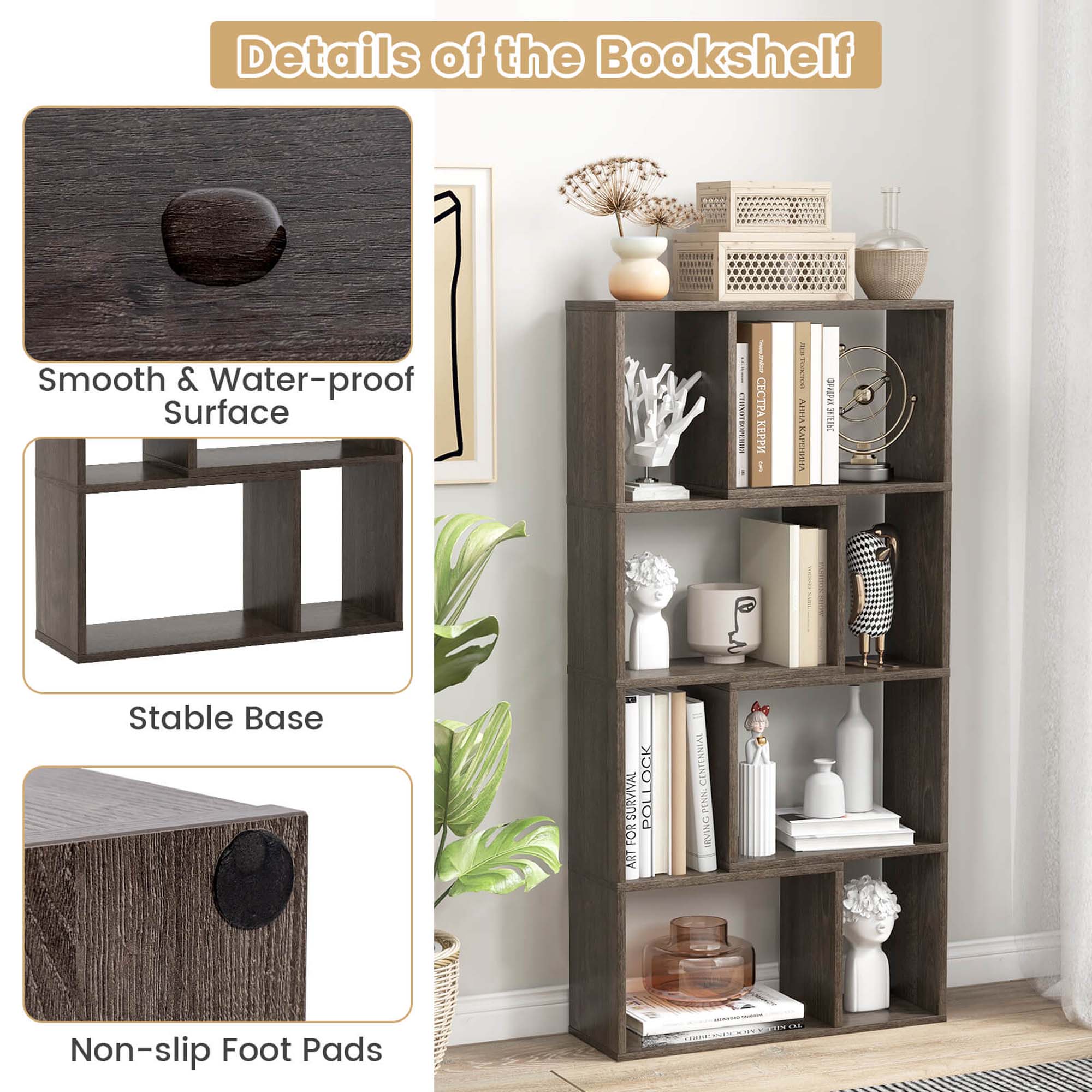 Details of the Bookshelf
Smooth & Water-proof Surface
Stable Base
Non-slip Foot Pads